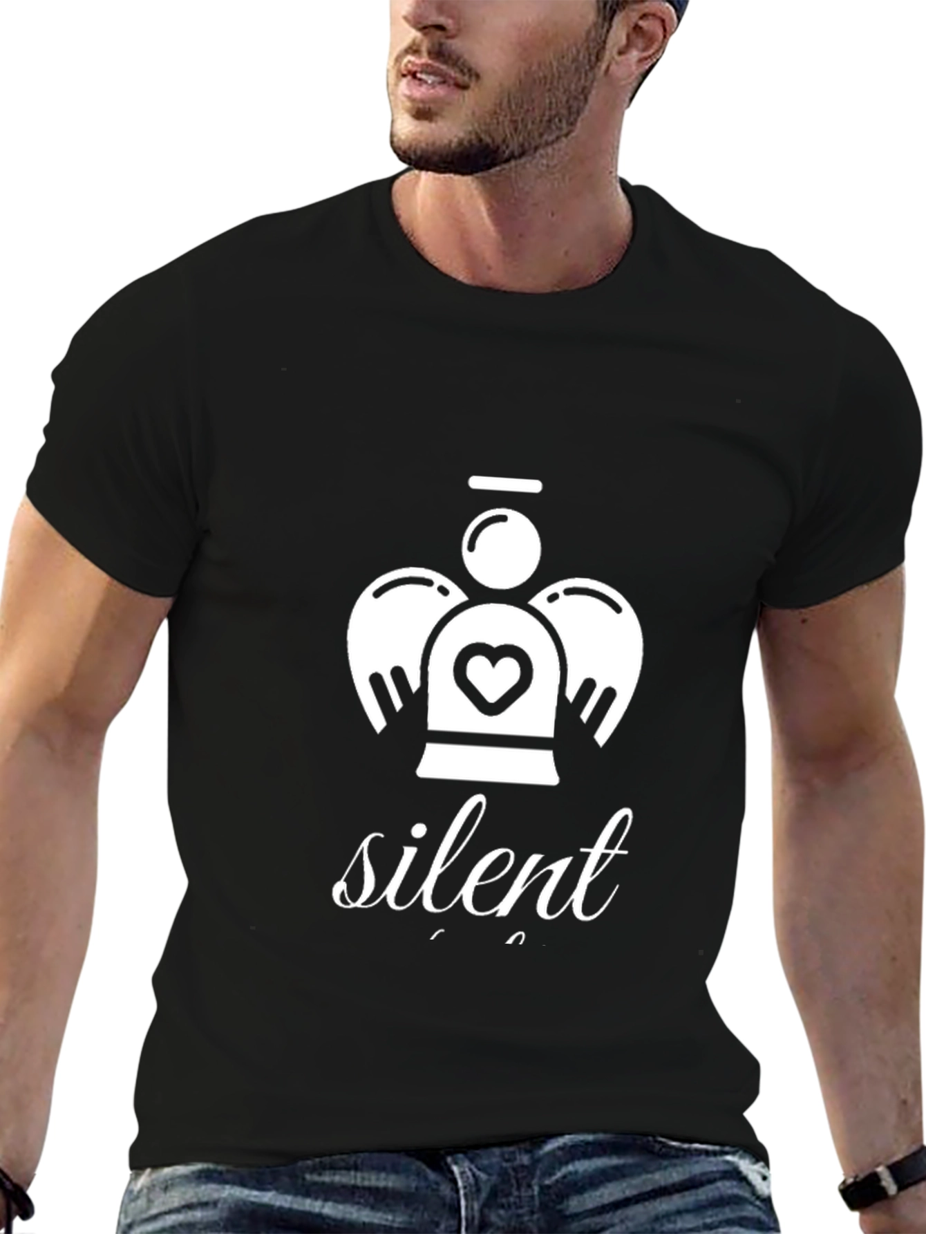 Black Silent Angel Graphic Tee - Stylish Black T-Shirt view 6