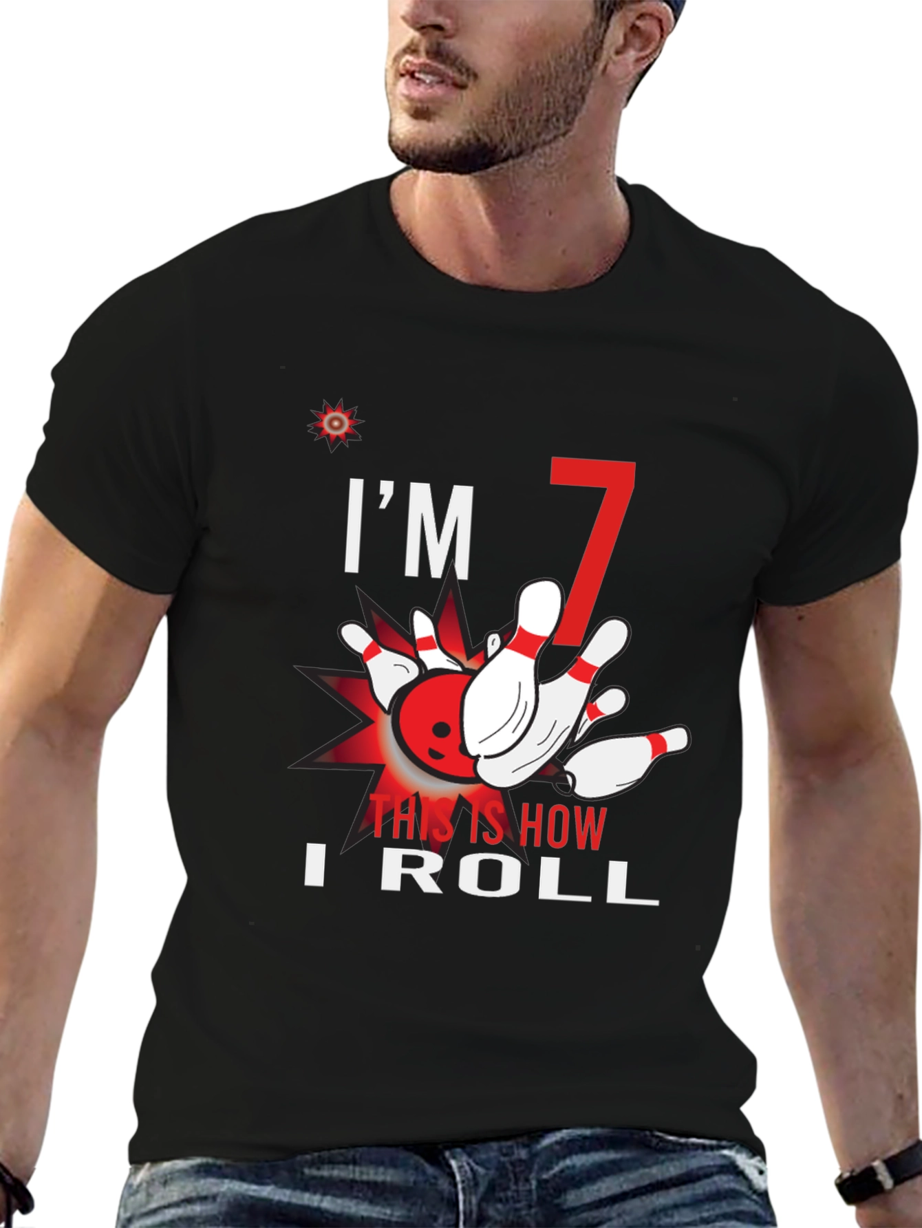 Black I'm 7 This Is How I Roll Bowling T-Shirt view 6