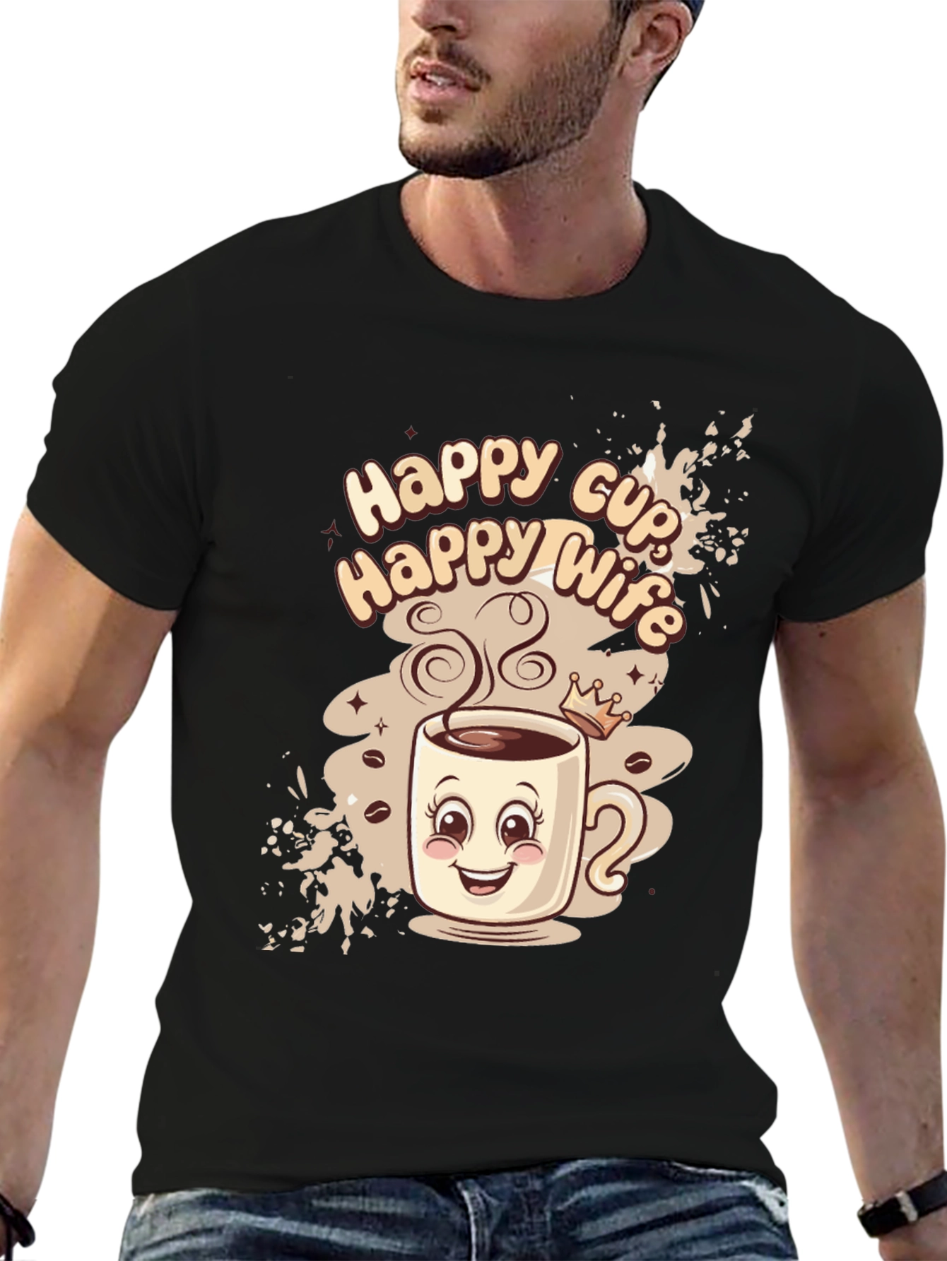 Black Happy Cup Happy Wife Black Graphic Tee view 6