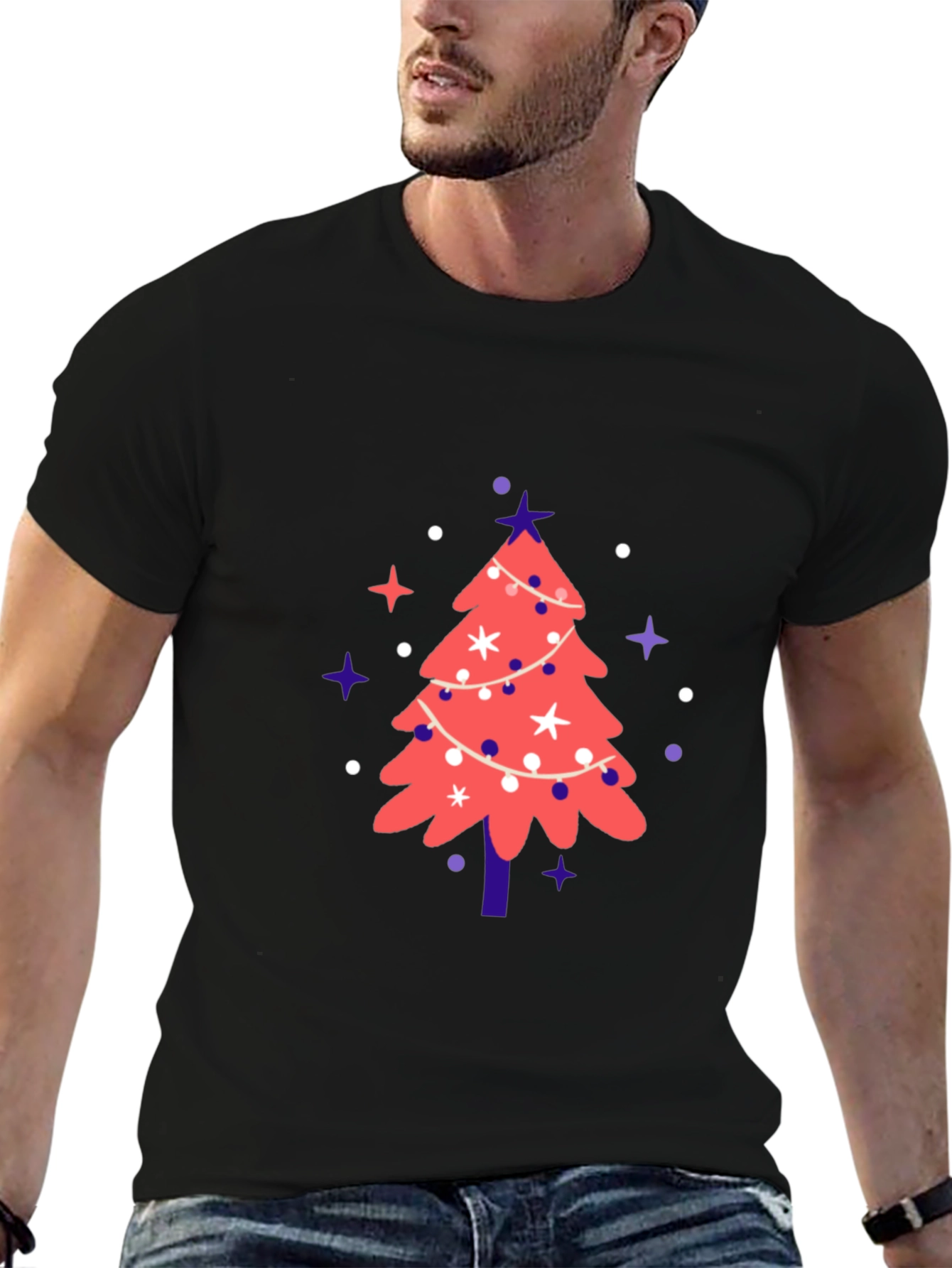 Black Festive Christmas Tree Graphic Tee view 6