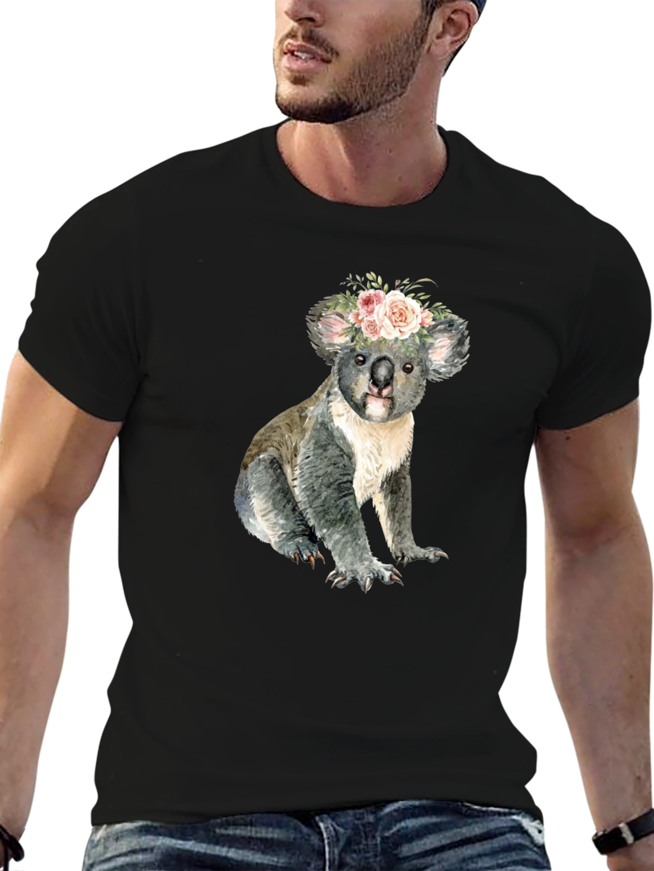 Black Floral Koala Bear Graphic T-Shirt view 6
