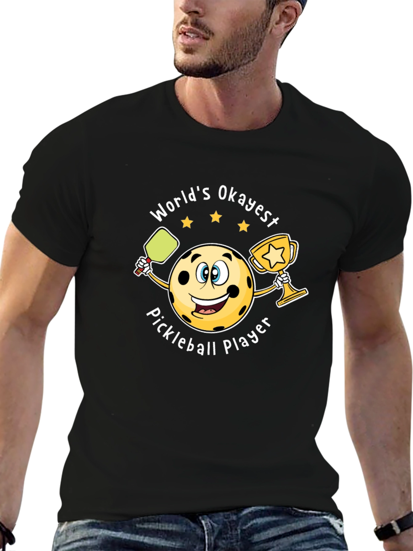 Black World's Okayest Pickleball Player Graphic Tee view 6