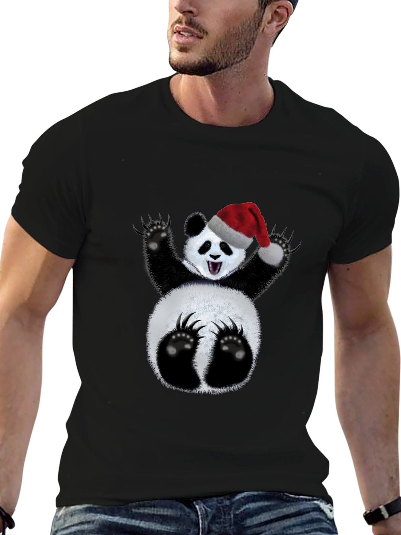 Black Festive Panda T-Shirt - Holiday Cheer view 6