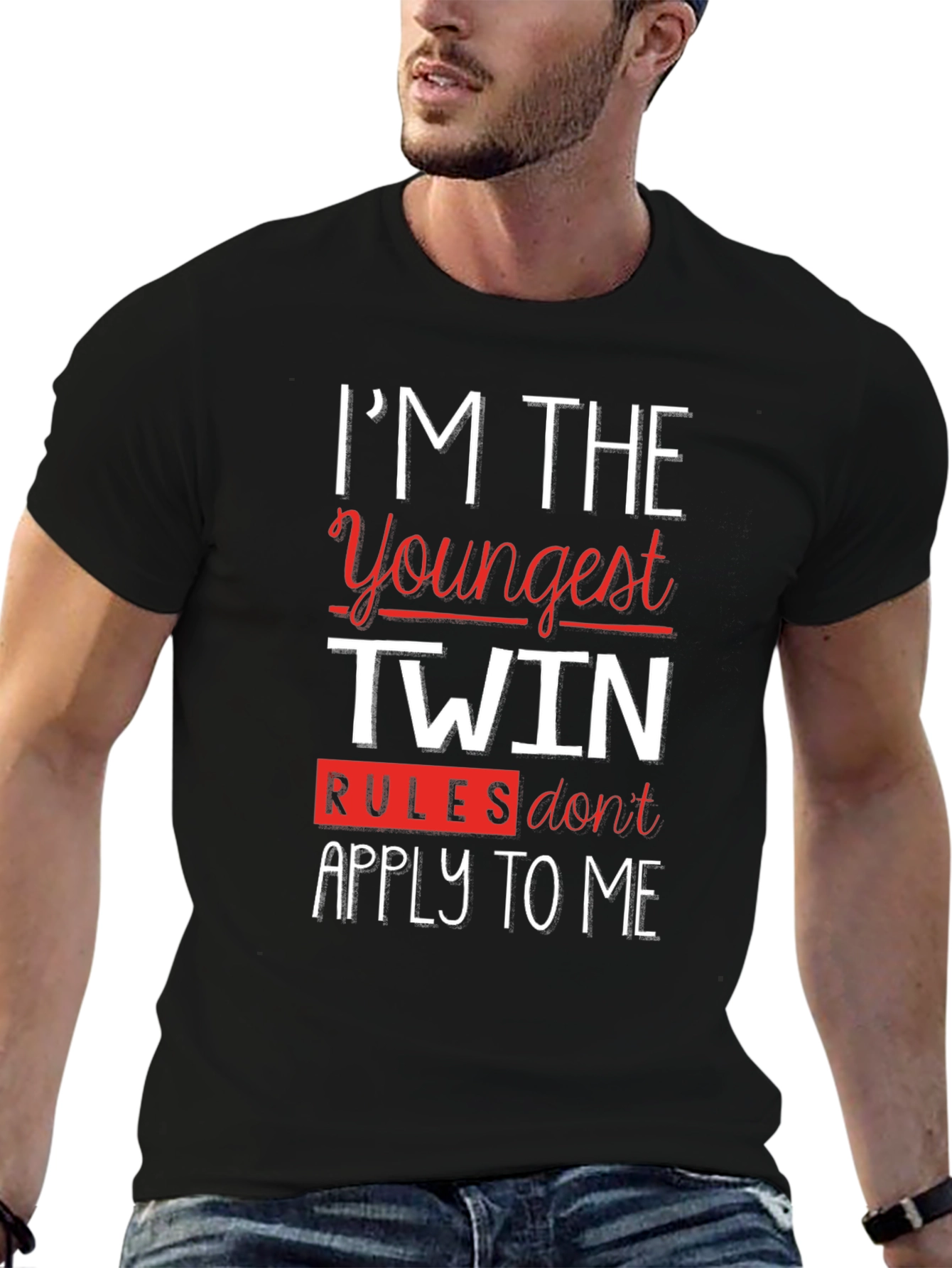 Black I'm The Youngest Twin Funny T-Shirt view 6