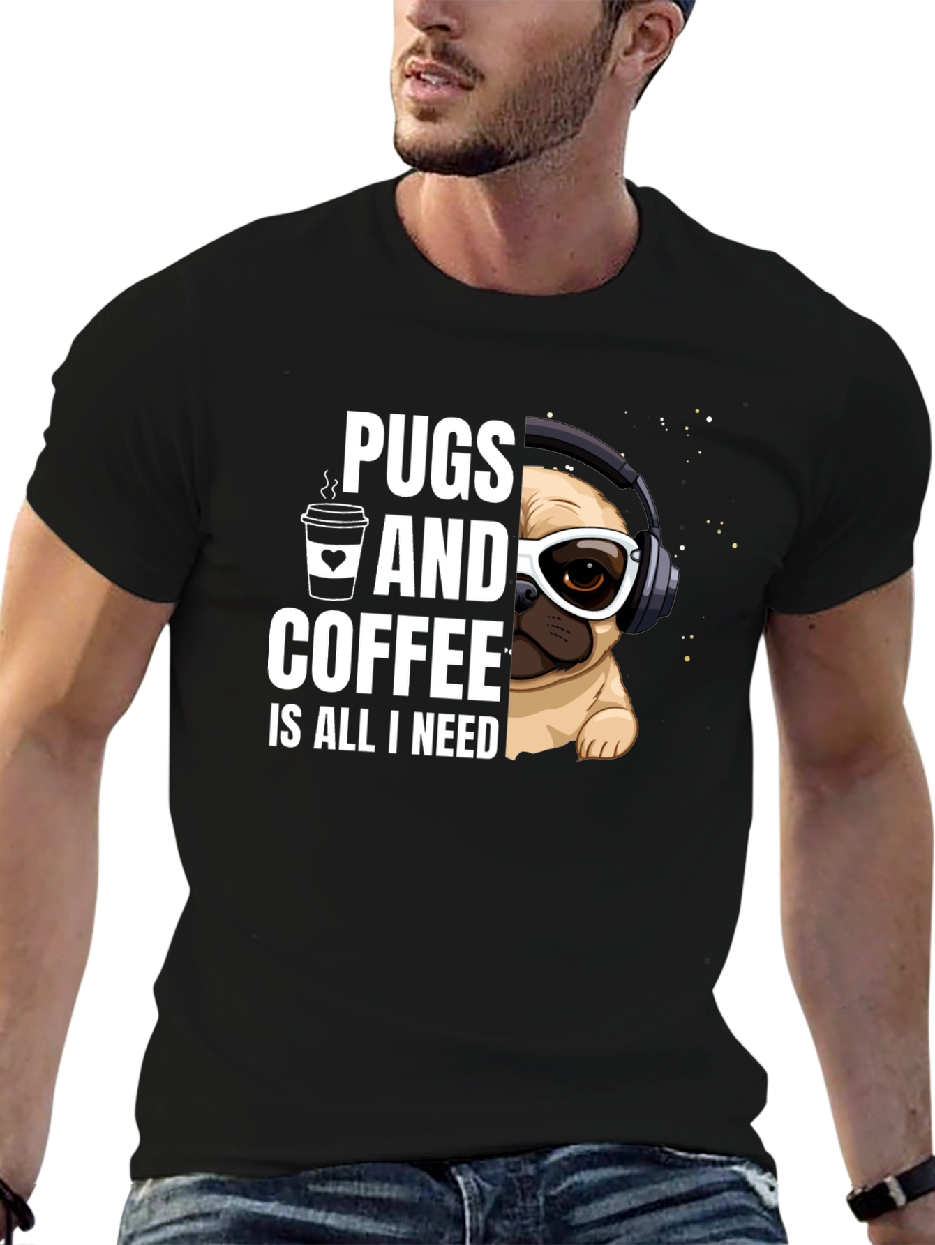 Black Pugs & Coffee Graphic Tee view 6