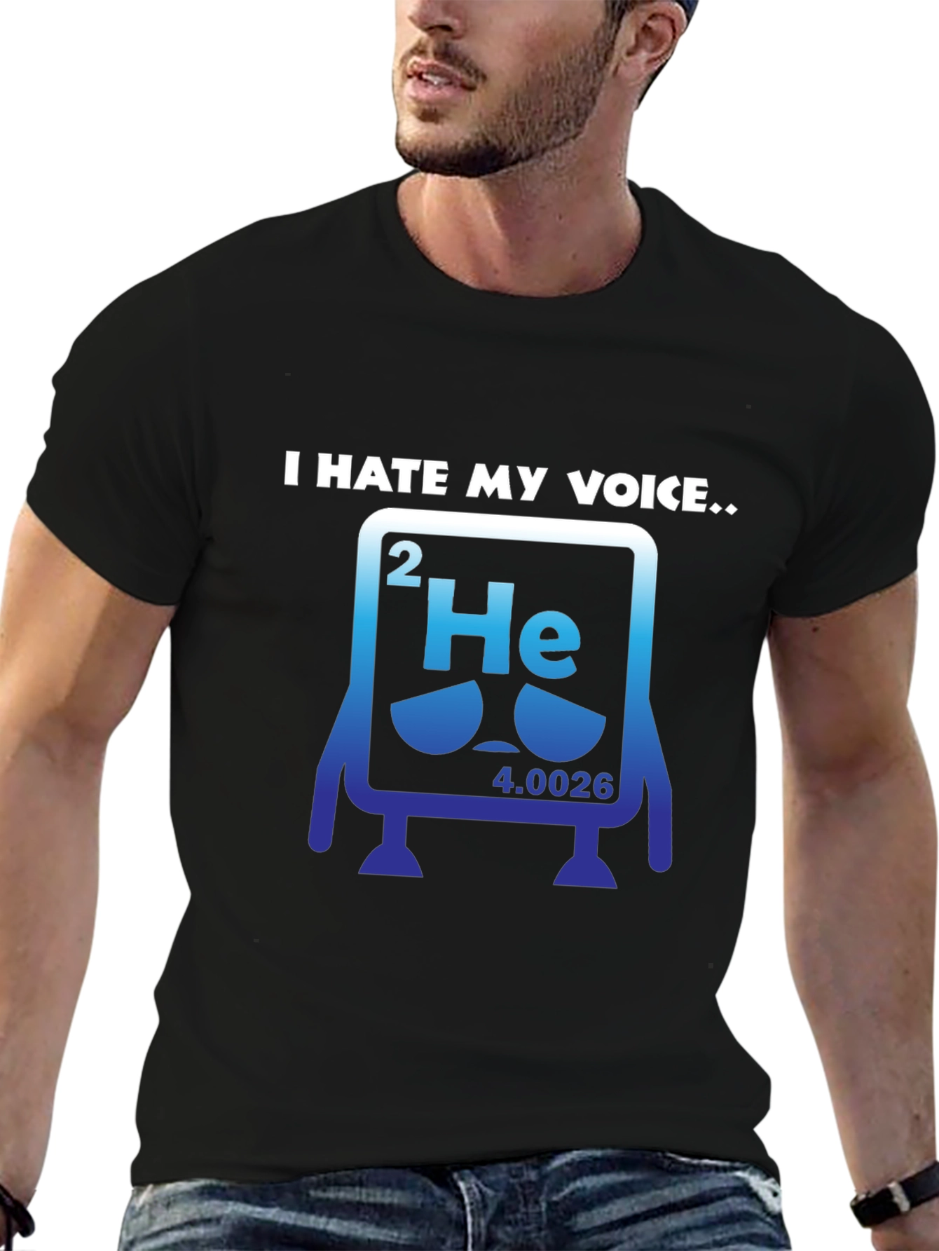 Black I Hate My Voice Helium Periodic Table Funny T-Shirt view 6