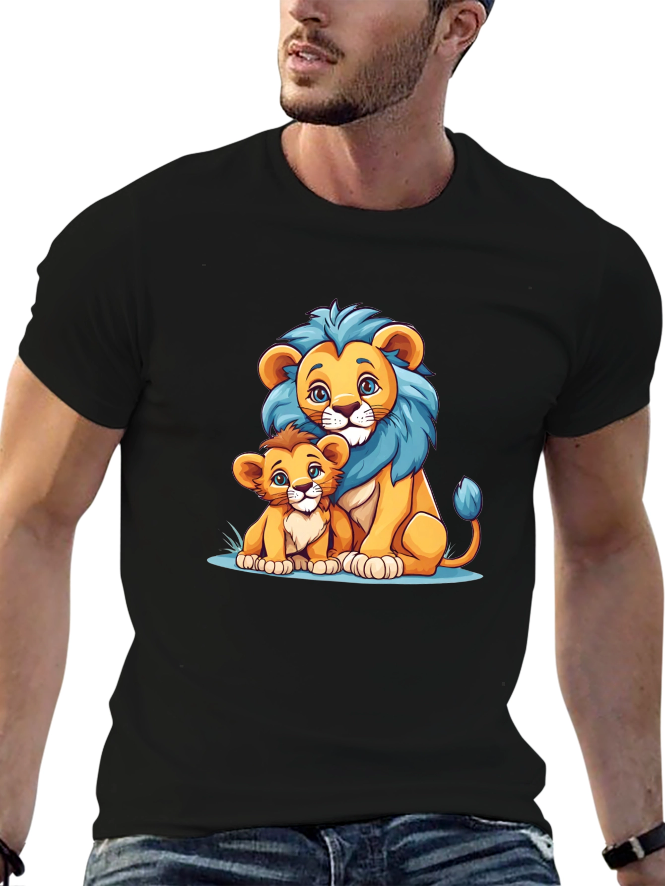 Black Lion Family Graphic Tee - Cute Cartoon Design view 6