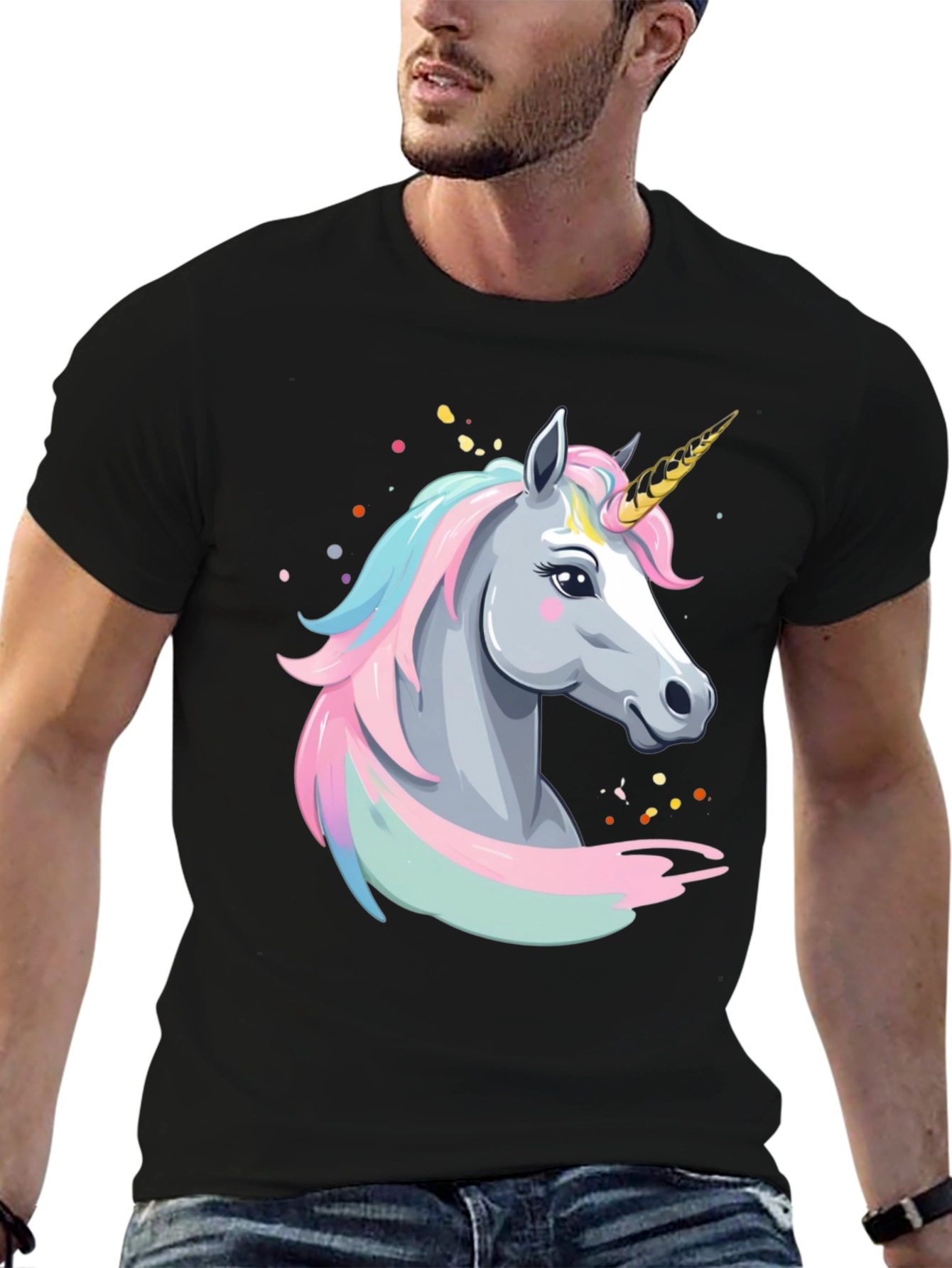 Black Unicorn Graphic T-Shirt - Black Cotton Tee view 6