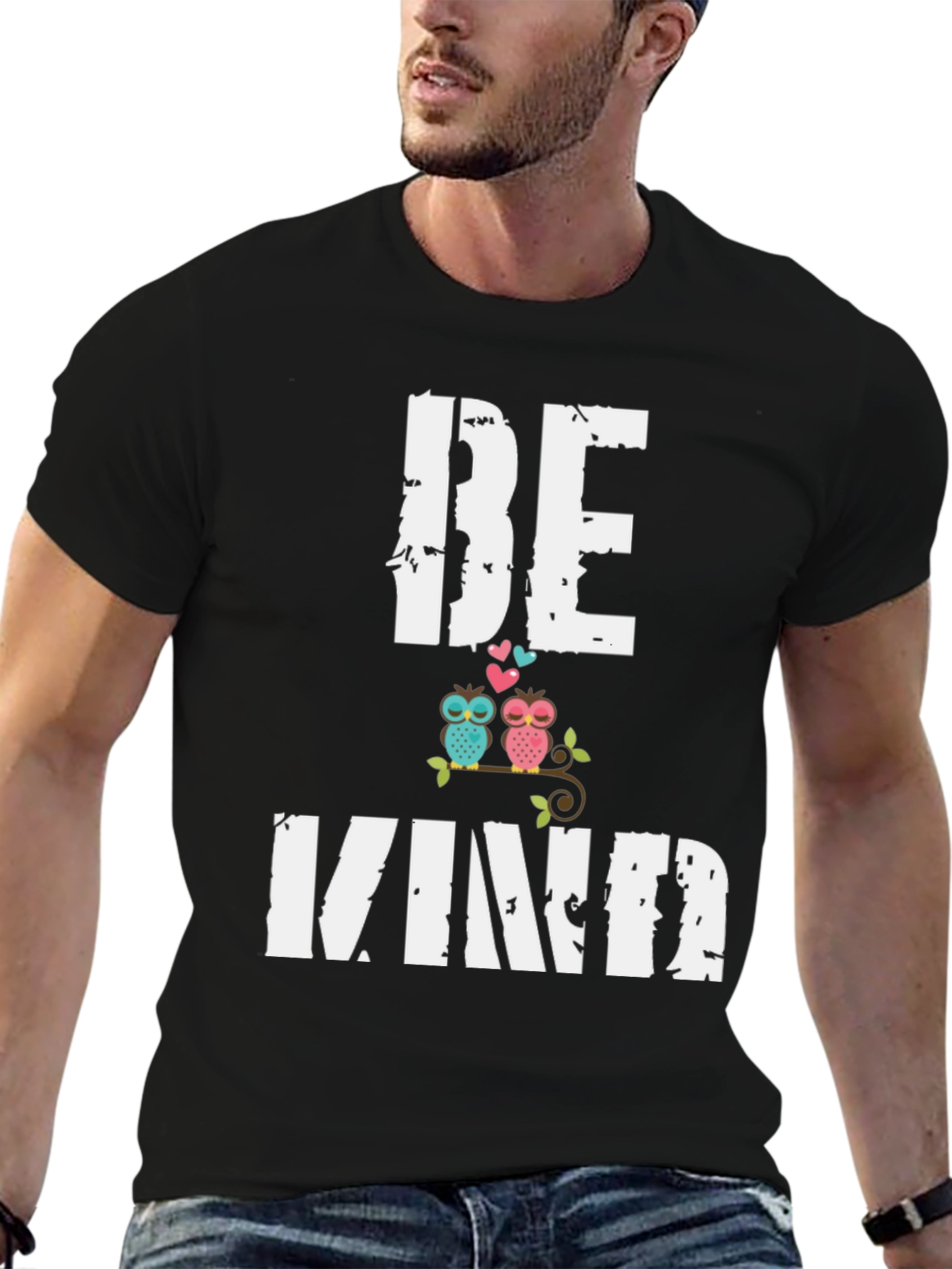 Black Be Kind Owls Graphic Tee - Unisex Soft Cotton Shirt view 6