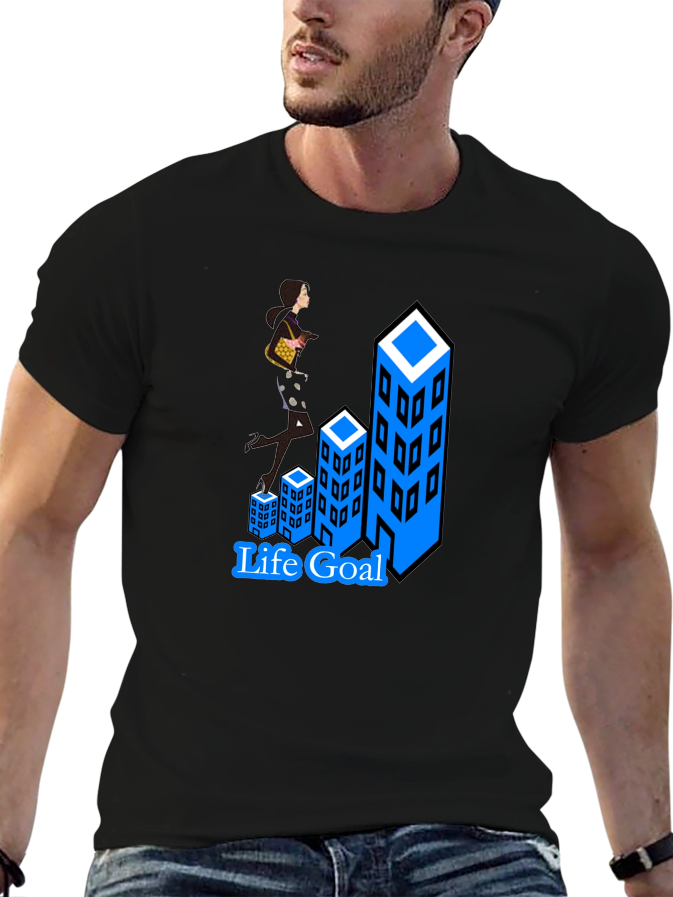 Black Life Goal T-Shirt: Career Woman Climbing Buildings view 6
