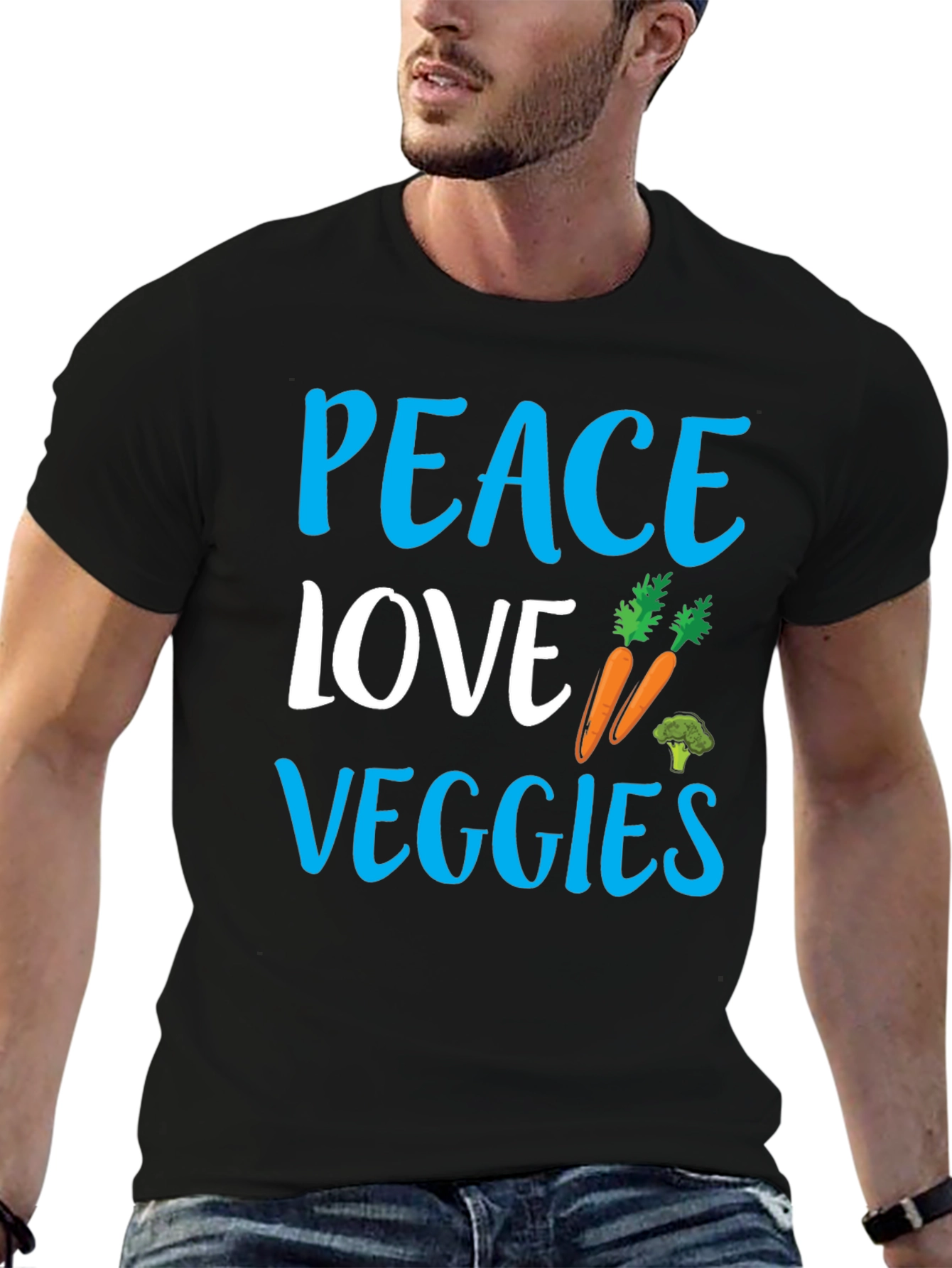 Black Peace Love Veggies Black Graphic Tee view 6