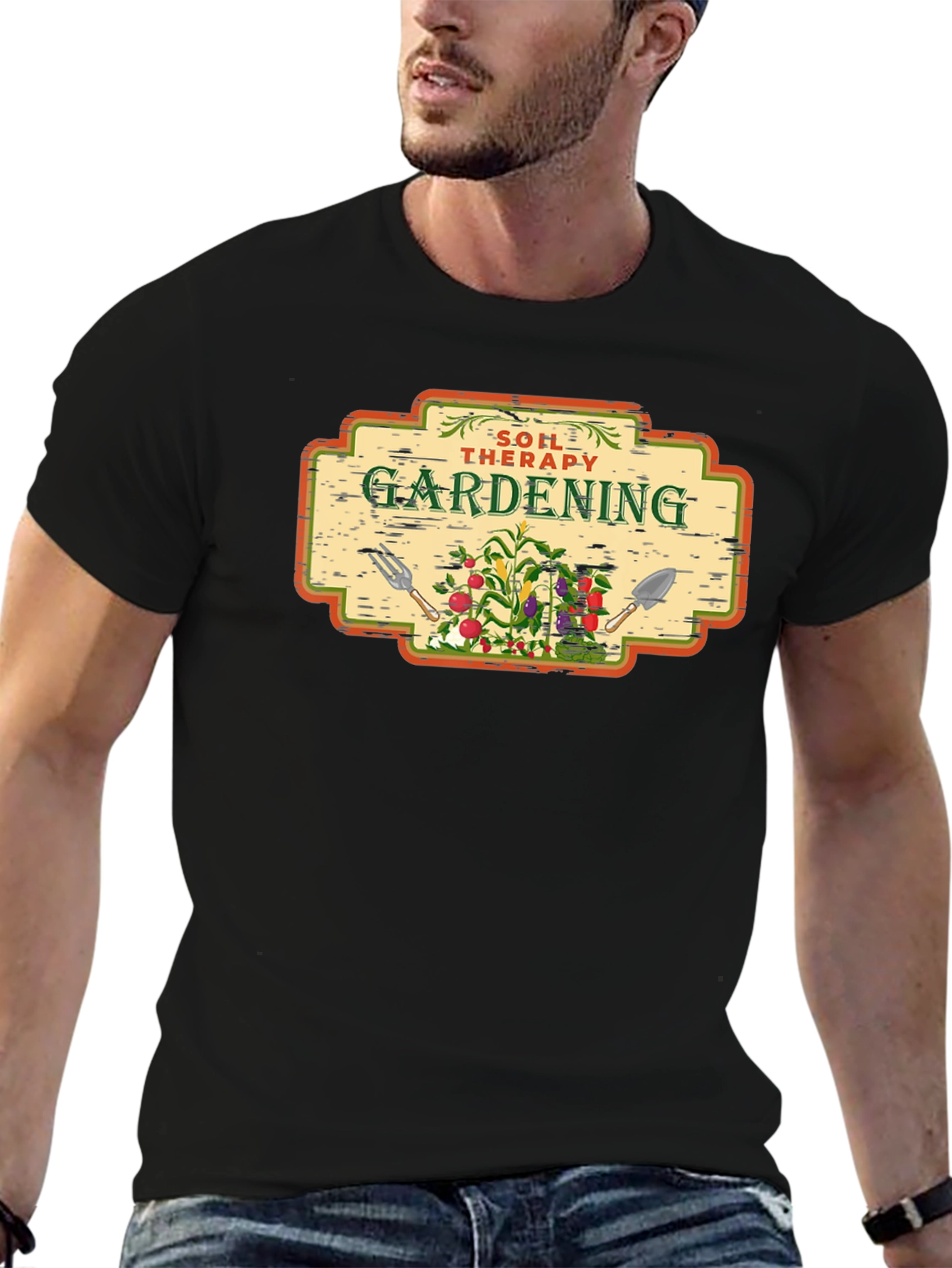 Black Gardening Soil Therapy T-Shirt view 6