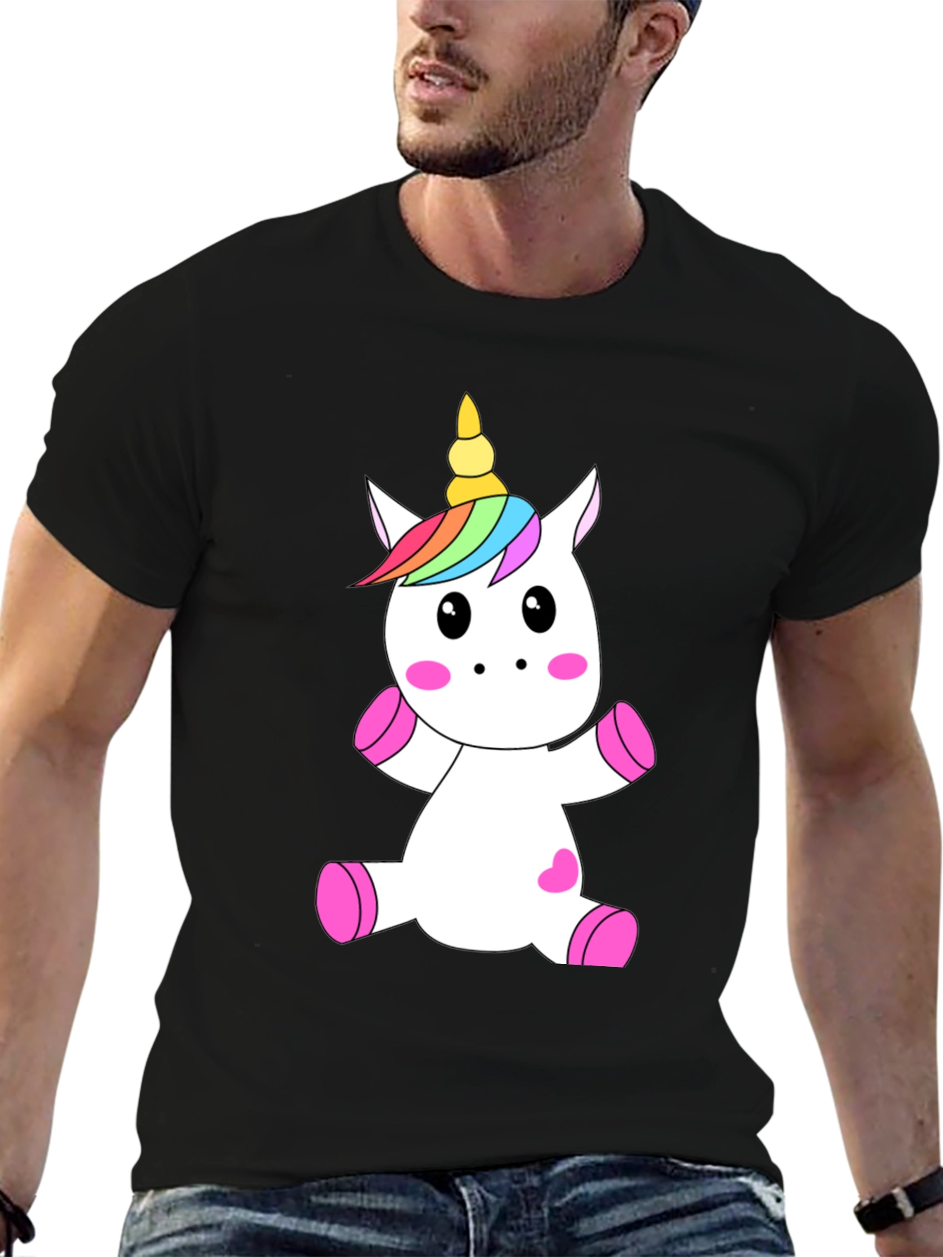 Black Unicorn Graphic Black T-Shirt - Cute Cartoon Design view 6