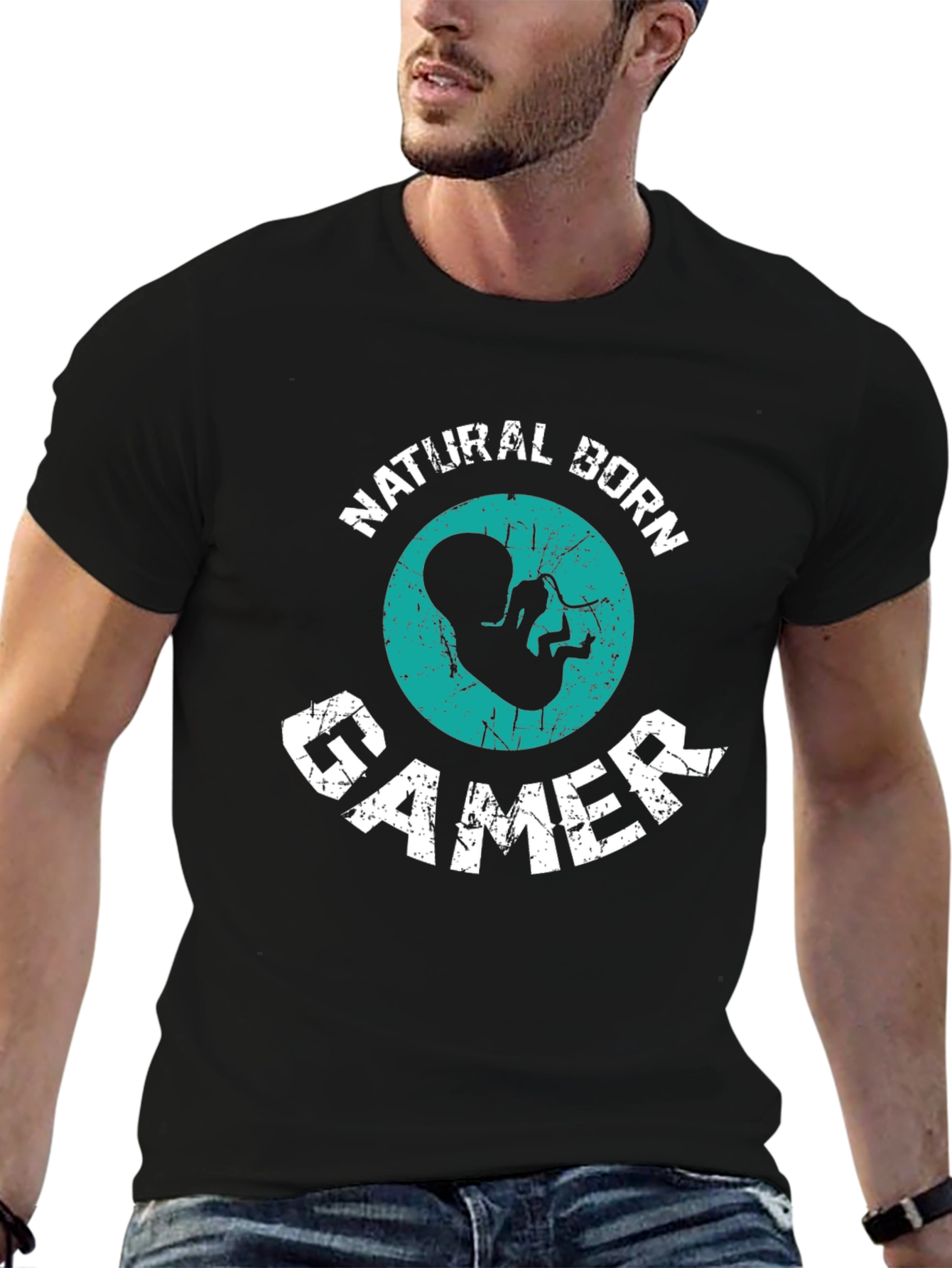 Black Natural Born Gamer Graphic Tee view 6