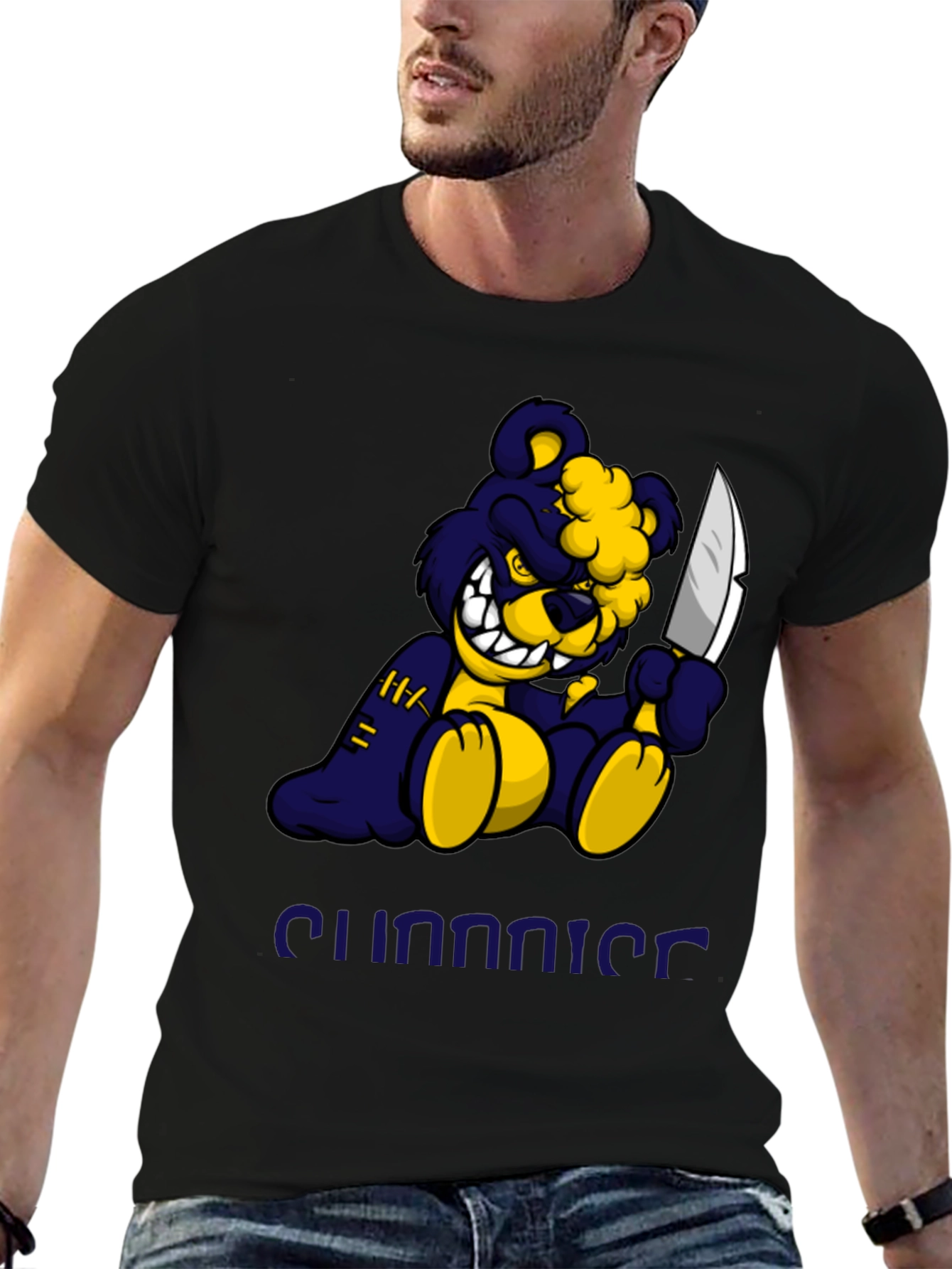 Black Men's Black Graphic Tee - Killer Bear Design view 6