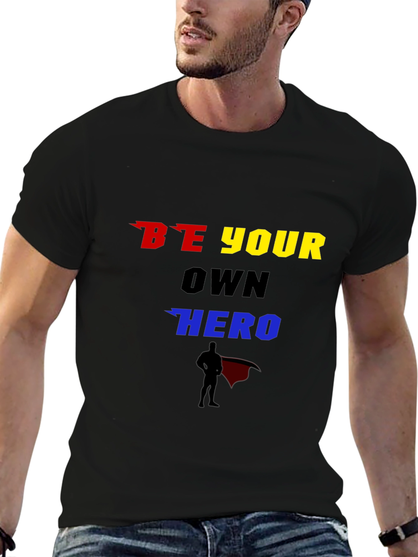 Black Be Your Own Hero Graphic T-Shirt view 6
