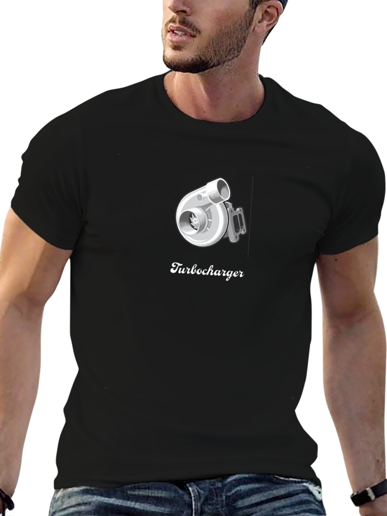 Black Turbocharger Graphic T-Shirt - Cool Automotive Design view 6