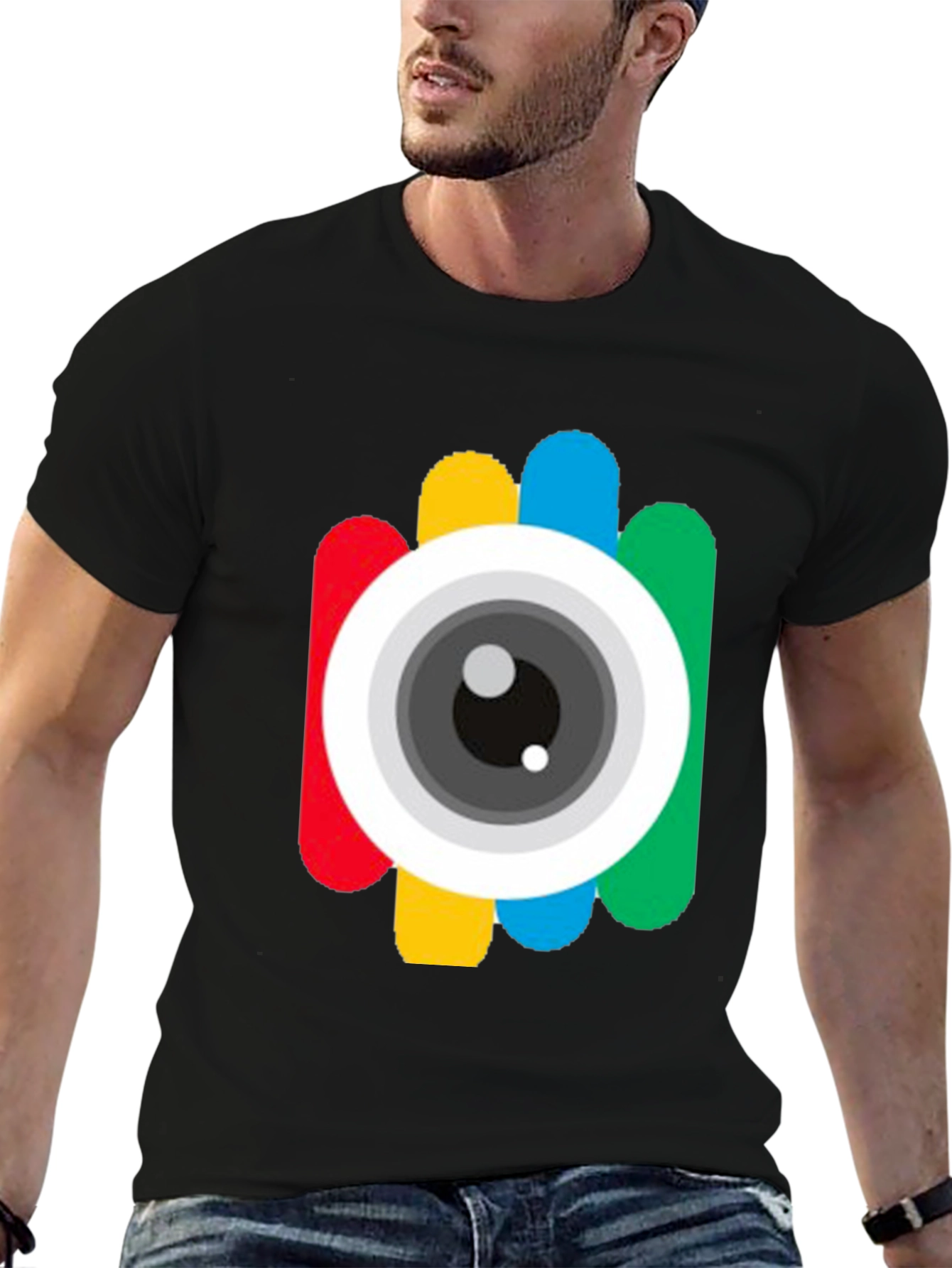 Black Colorful Camera Eye Graphic Black T-Shirt view 6