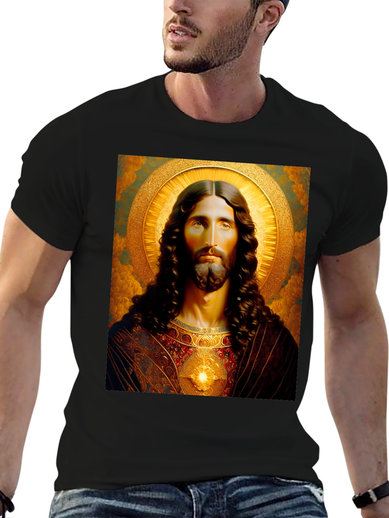 Black Jesus Christ Portrait Graphic T-Shirt - Black view 6