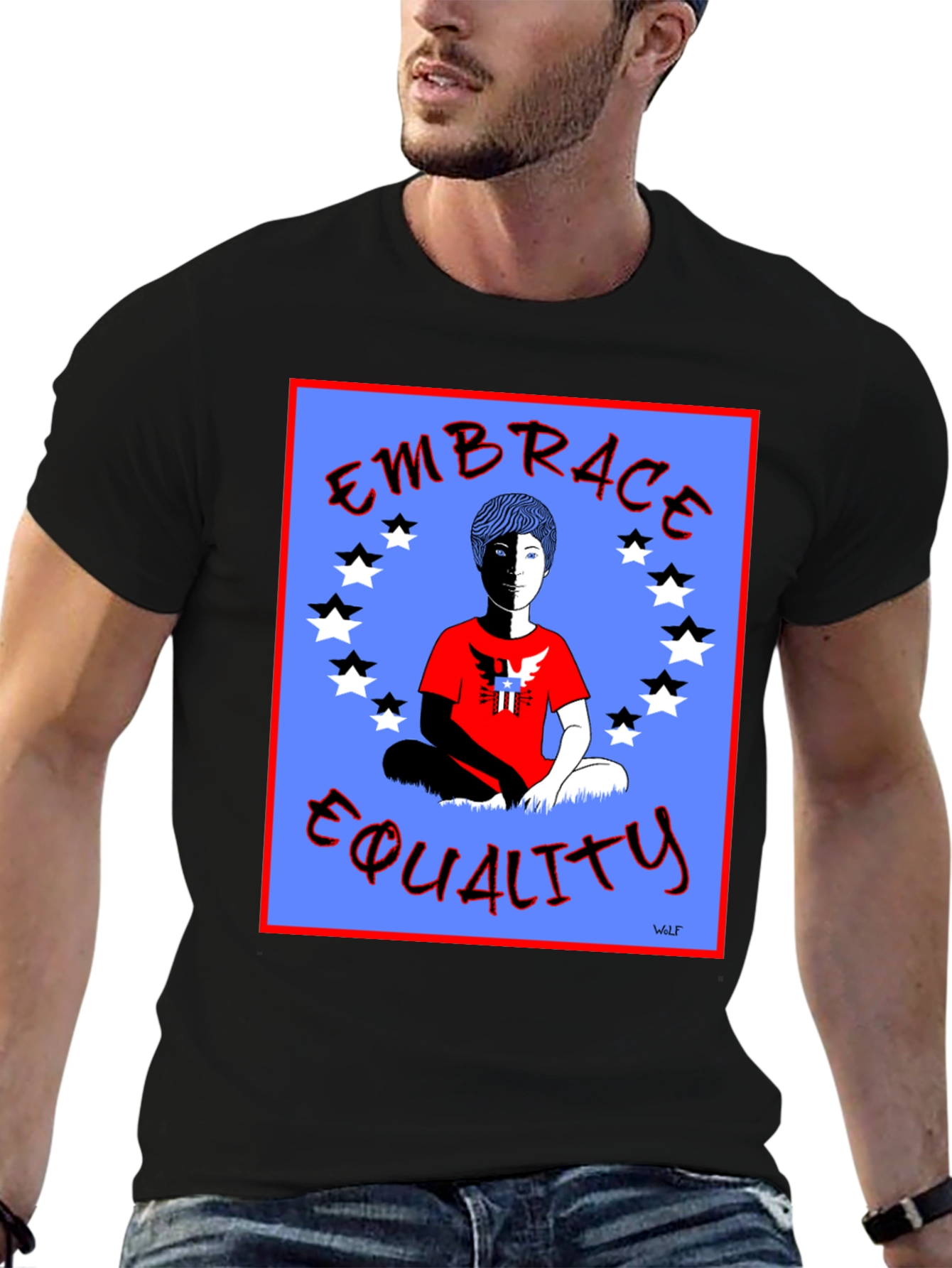 Black Embrace Equality Graphic Print Black T-Shirt view 6