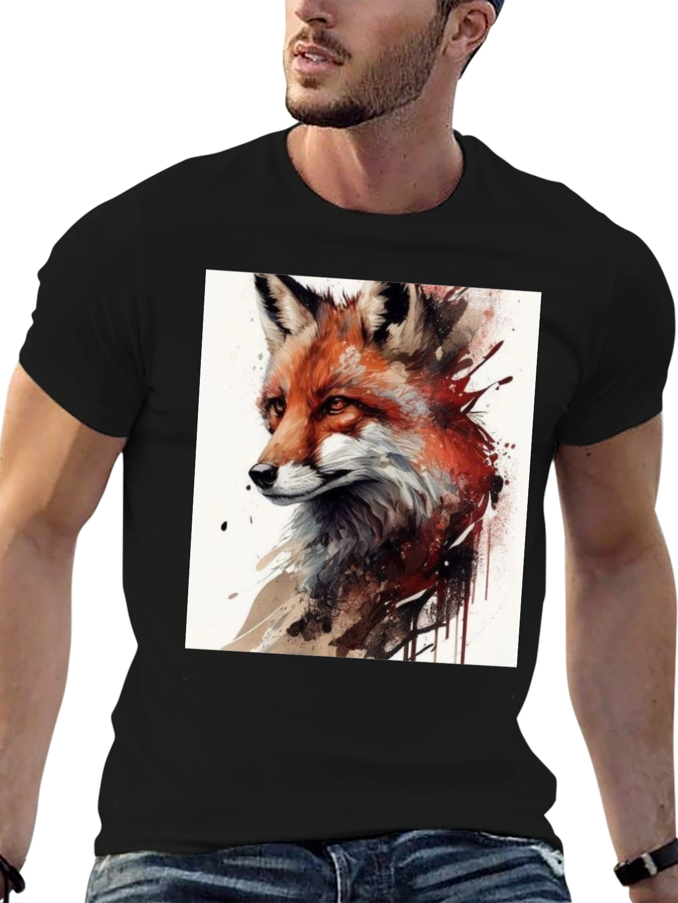 Black Fox Art Graphic Tee - Unisex Black T-Shirt view 6