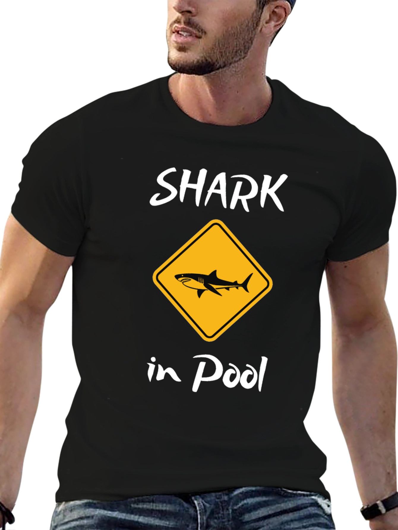 Black Shark in Pool Black Graphic T-Shirt view 6