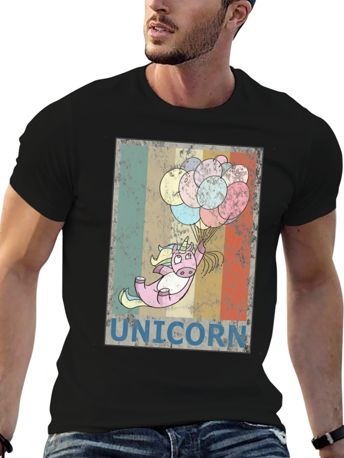 Black Unicorn Balloons Graphic Tee - Black Cotton Blend view 6