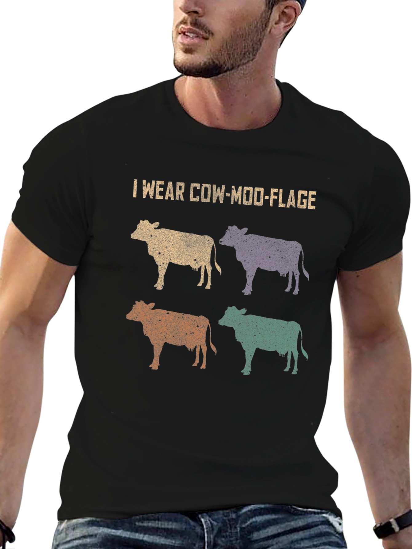 Black Cow-Moo-Flage Graphic T-Shirt - Novelty Farm Tee view 6