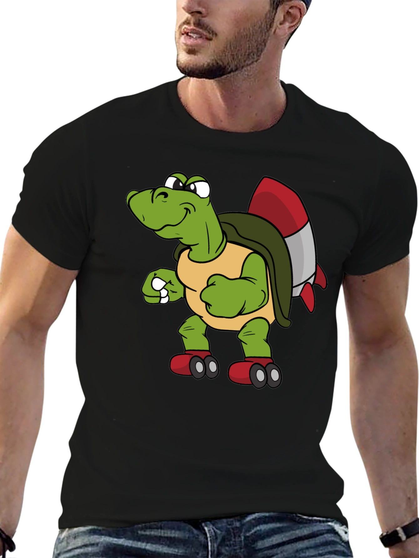 Black Turtle Rocket Shirt - Unique Cartoon Tee view 6