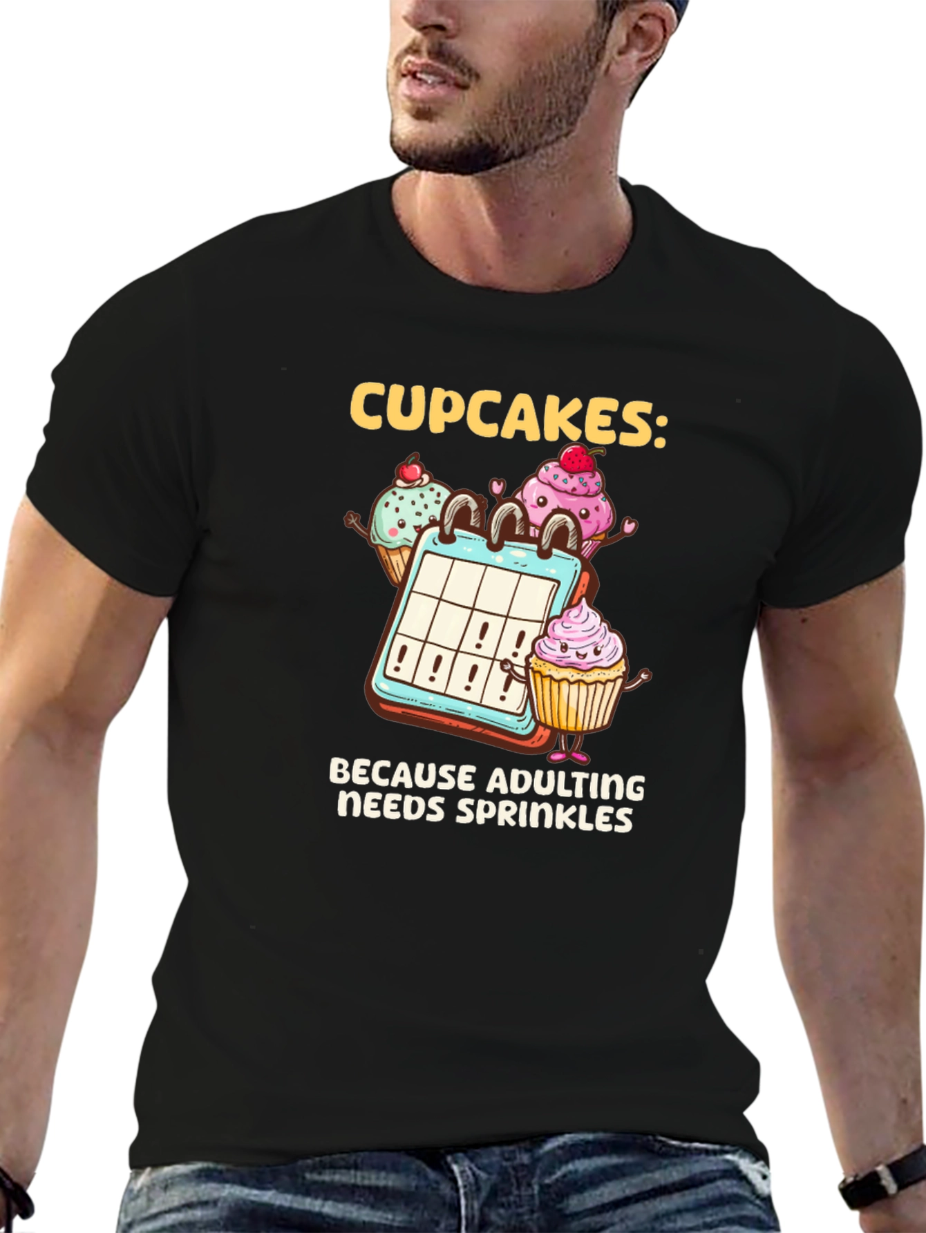 Black Cupcakes: Because Adulting Needs Sprinkles T-Shirt view 6