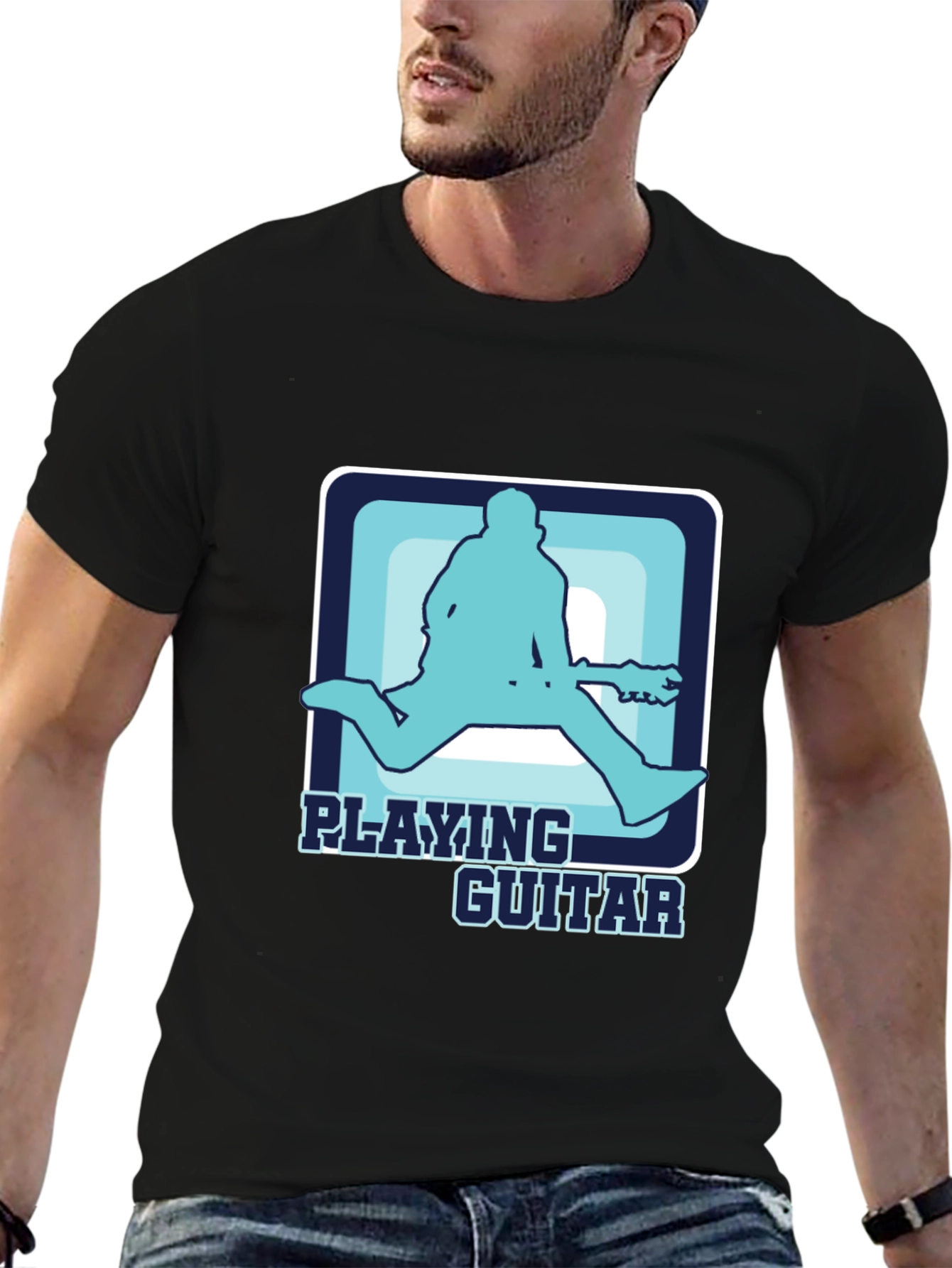 Black Playing Guitar T-Shirt Cool Graphic Musician Tee view 6