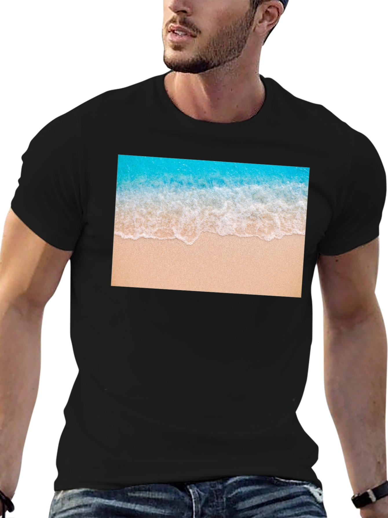 Black Beach Wave Graphic Black T-Shirt view 6