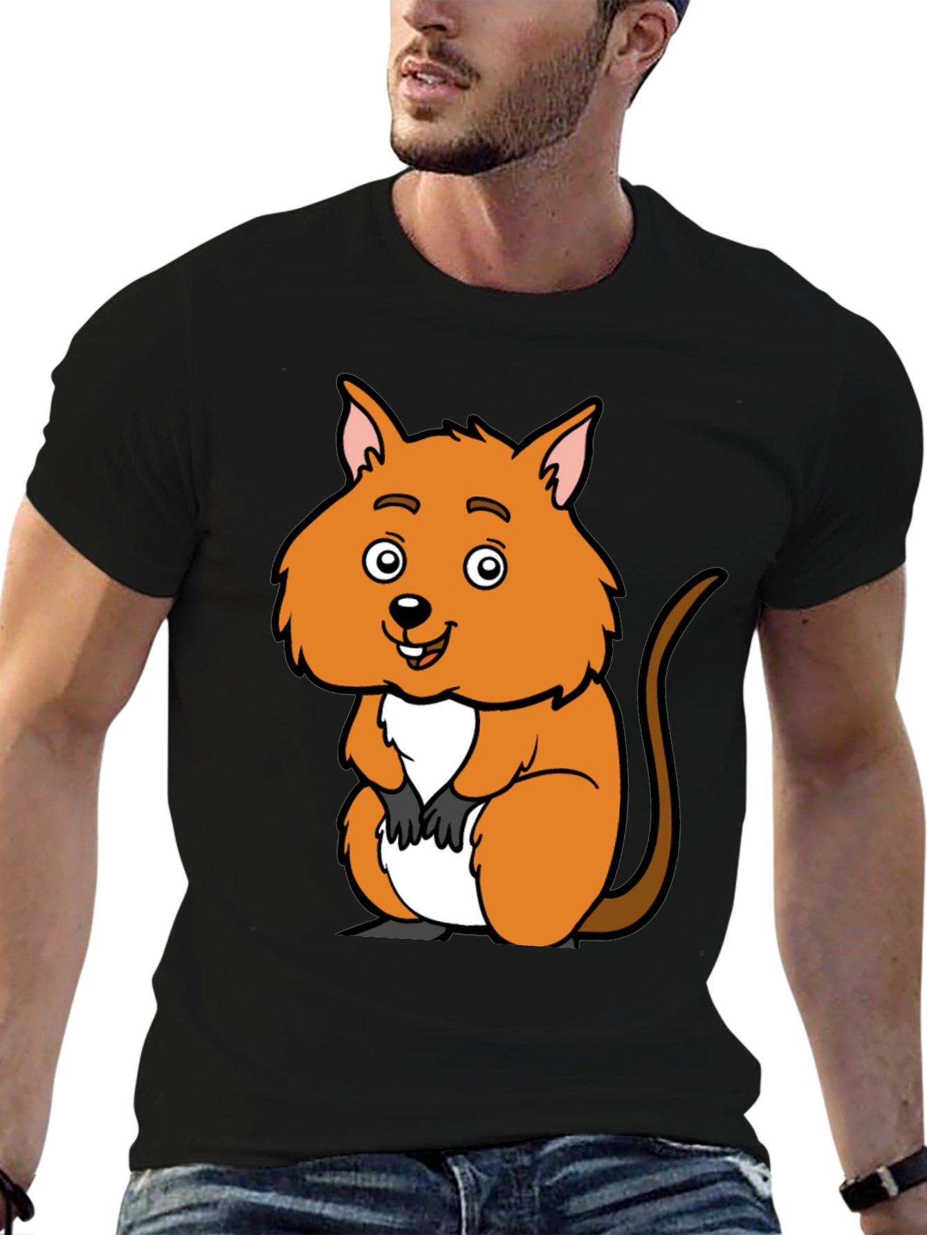 Black Cute Quokka Cartoon Black T-Shirt view 6