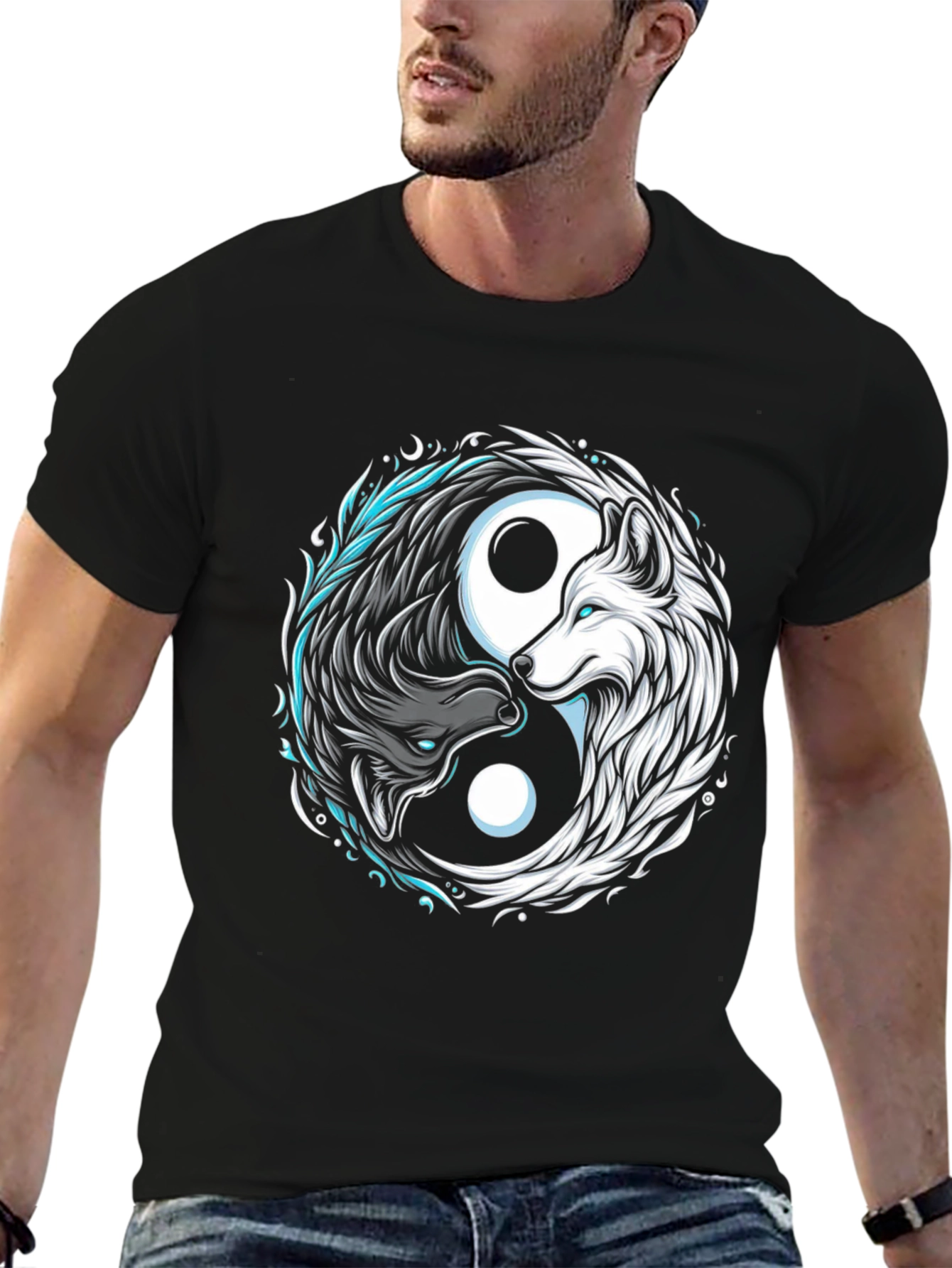 Black Yin Yang Wolf Graphic Tee - Balance & Style view 6
