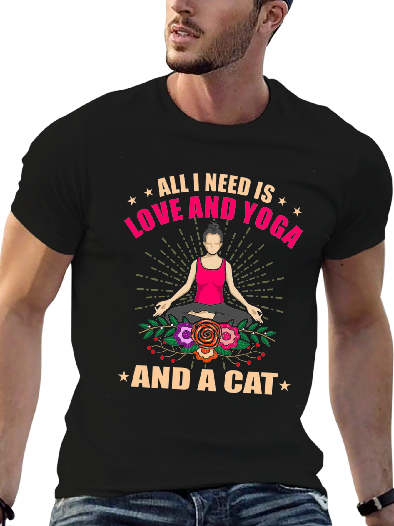 Black Love, Yoga, and Cats T-Shirt - Relaxed Fit view 6