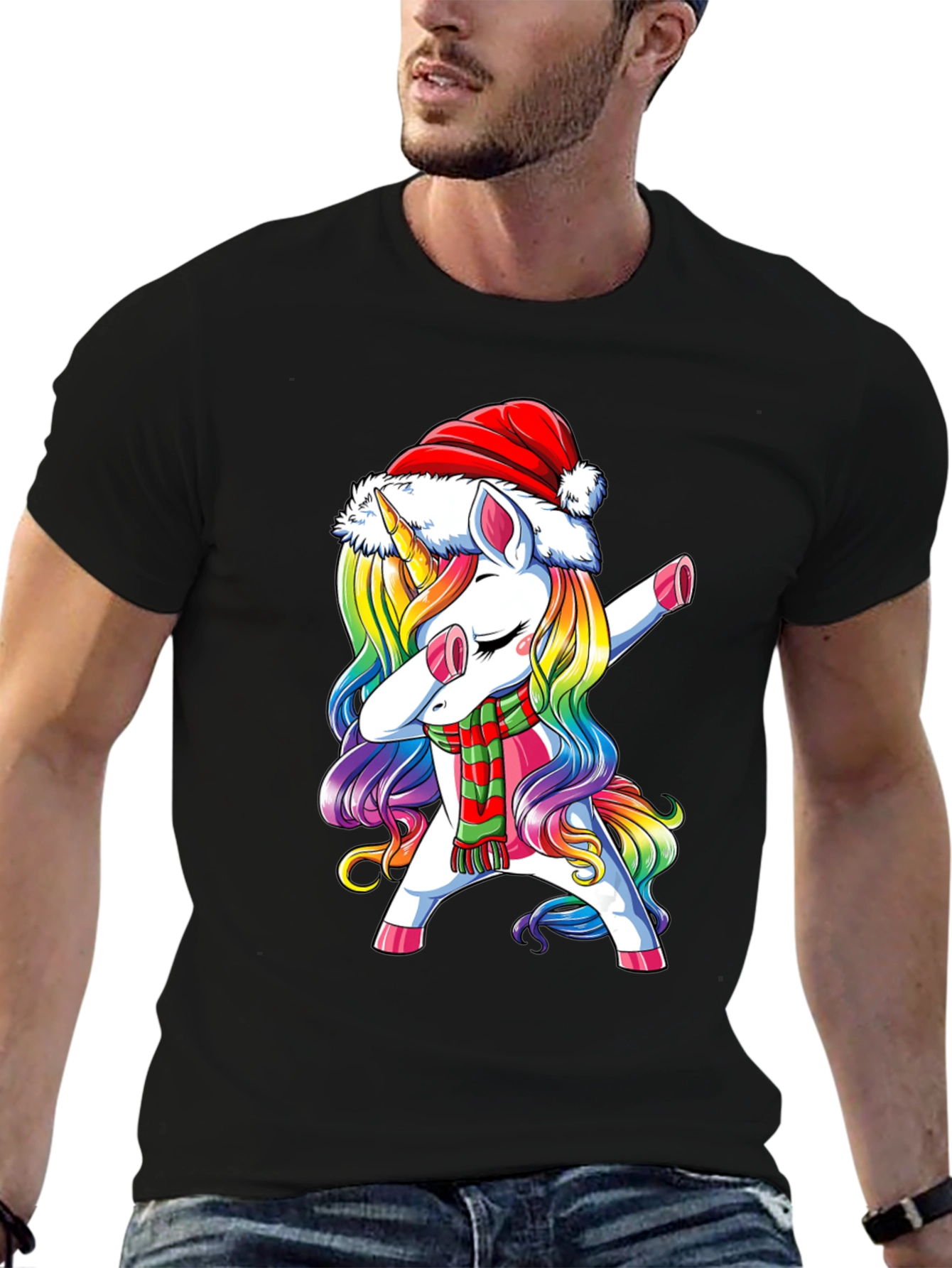 Black Christmas Unicorn Dabbing T-Shirt view 6