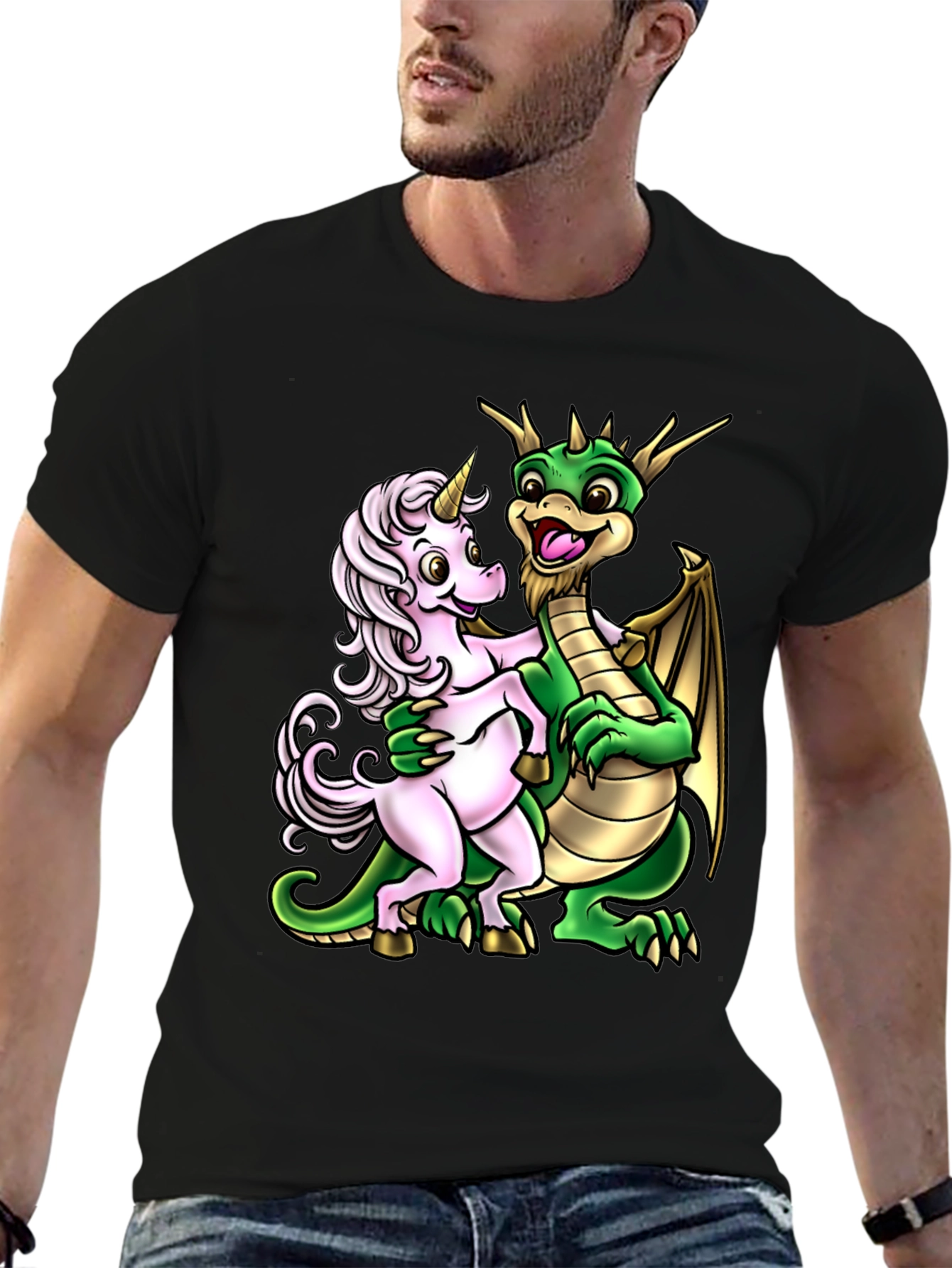 Black Dragon and Unicorn Graphic Tee view 6