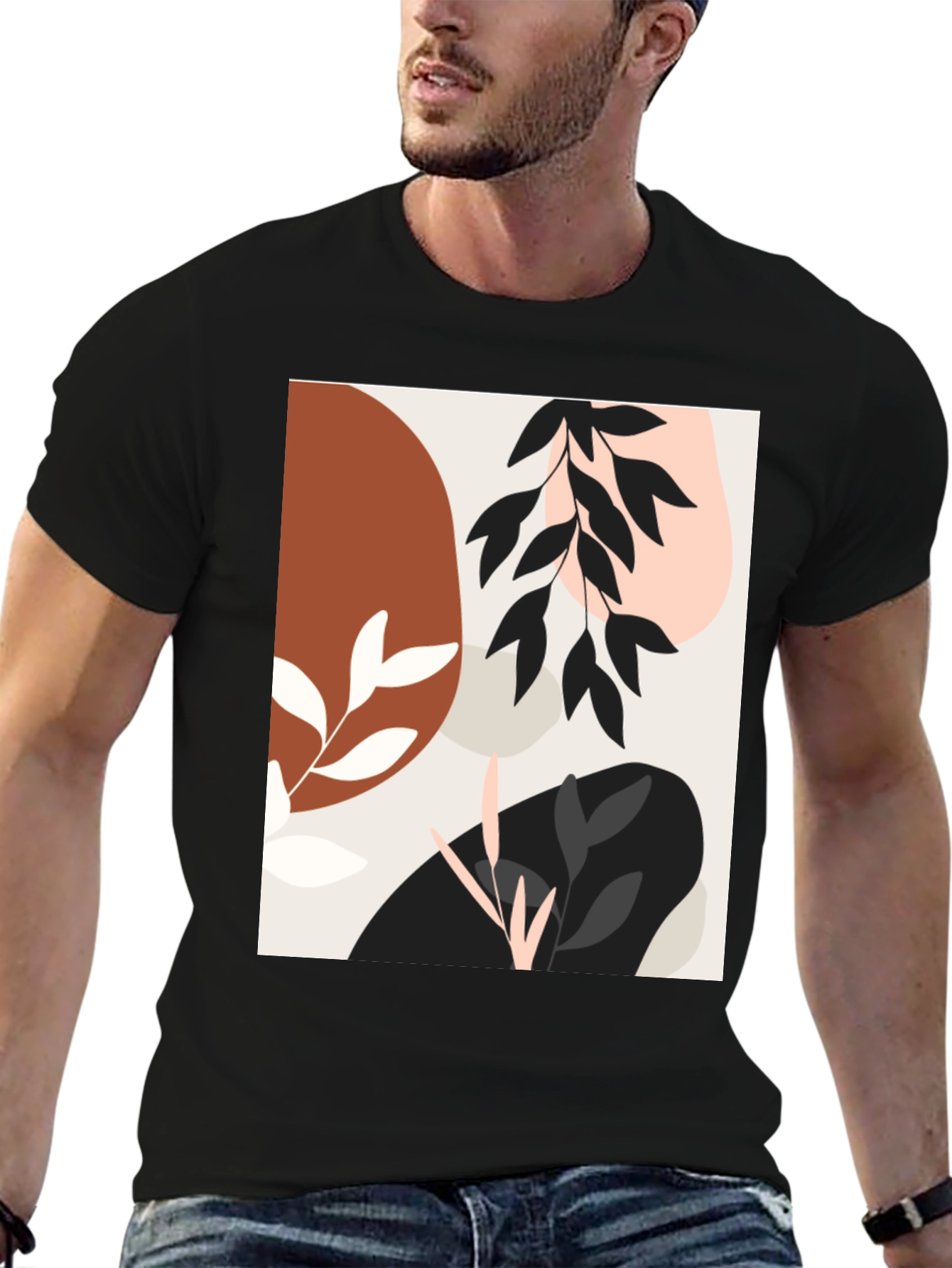 Black Modern Abstract Graphic Print Black T-Shirt view 6