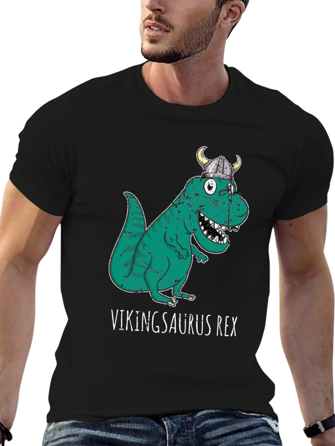 Black Vikingsaurus Rex T-Shirt - Novelty Dinosaur Tee view 6