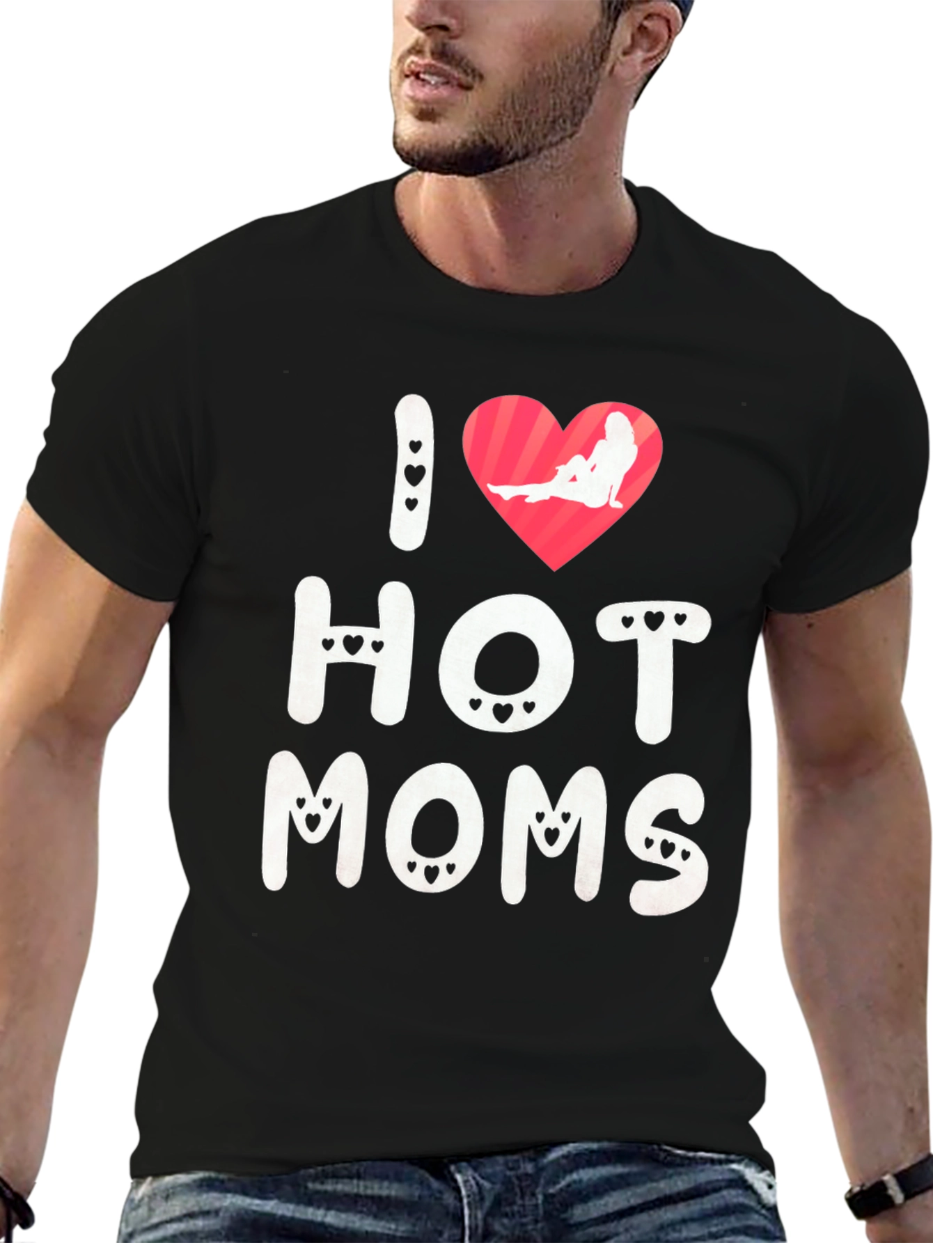 Black I Heart Hot Moms Graphic Tee - Novelty T-Shirt view 6