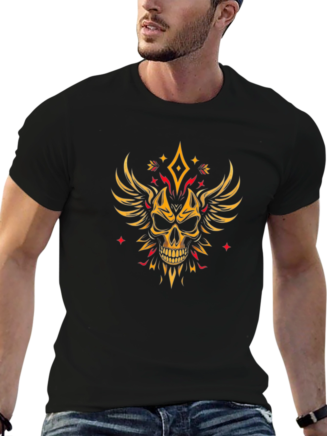 Winged Skull Graphic Tee - Edgy Black T-Shirt - 6