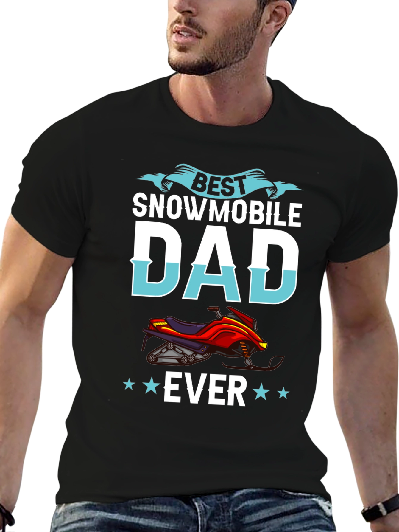 Black Best Snowmobile Dad Ever T-Shirt - Unique Gift view 6