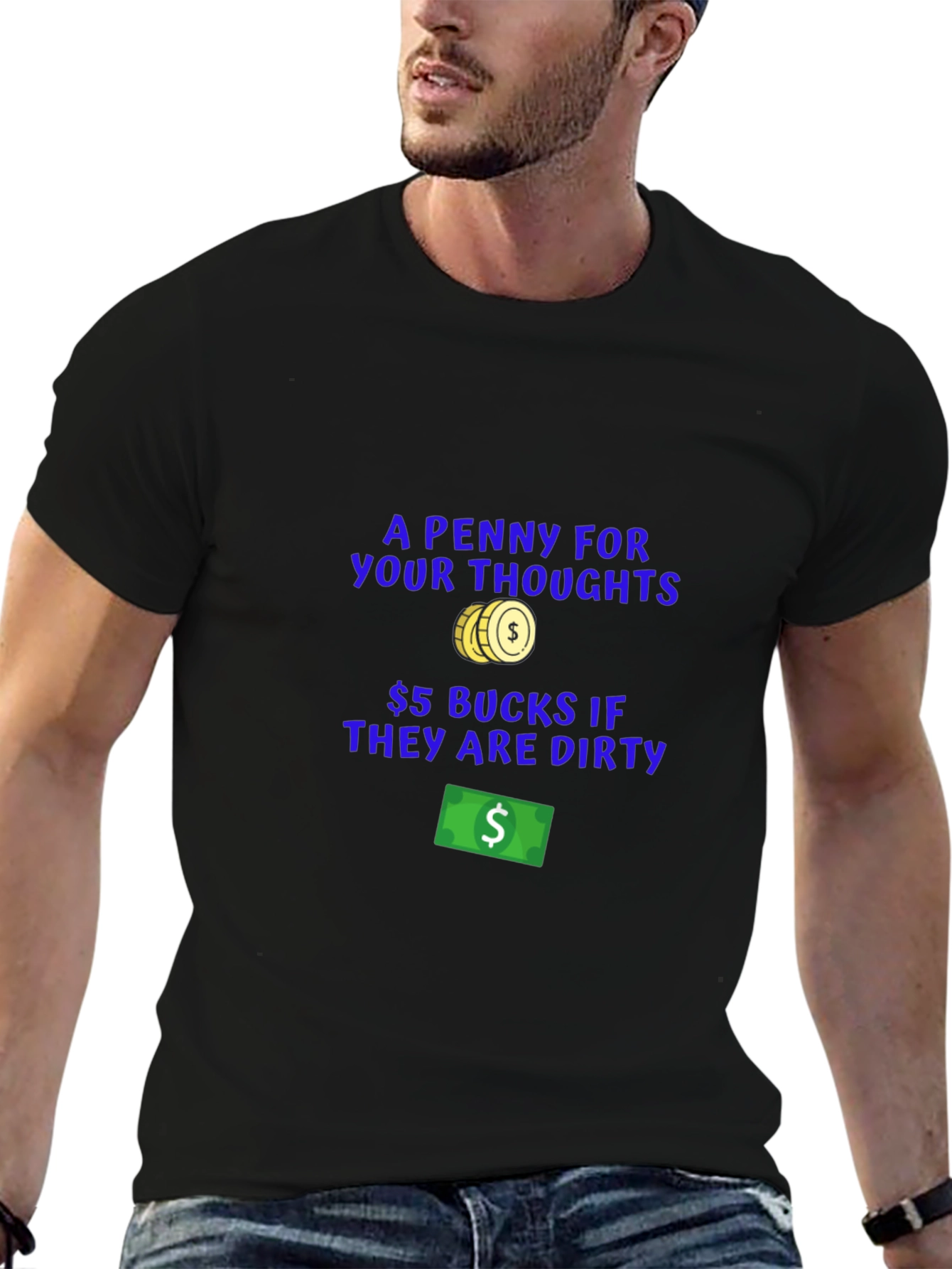 Black Funny "Dirty Thoughts" Graphic T-Shirt view 6