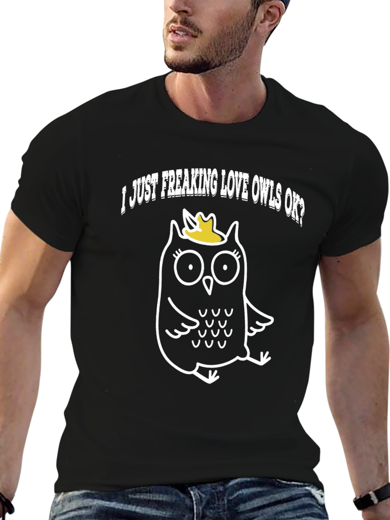 Black I Love Owls T-Shirt - Black Cotton Tee view 6