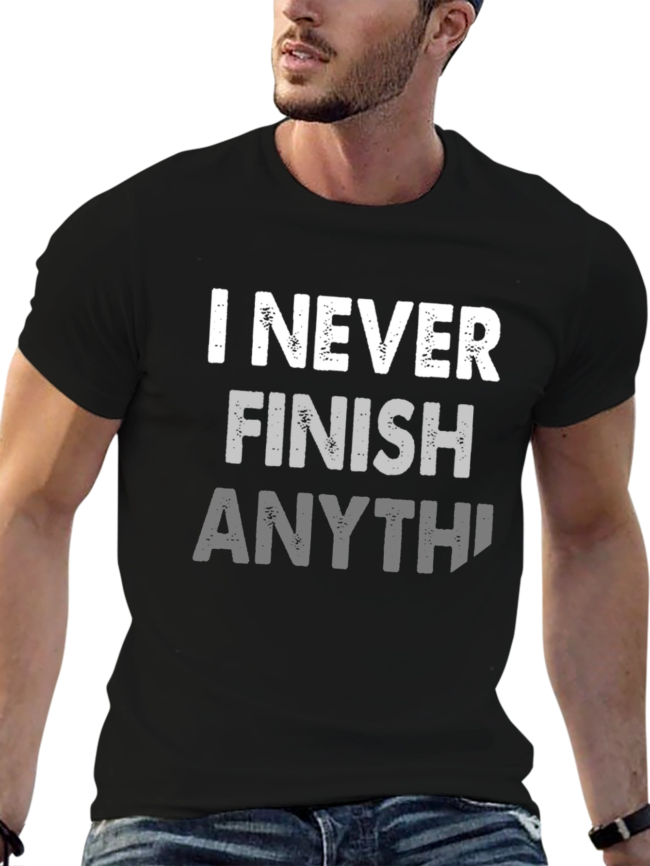 Black I Never Finish Anything Funny Graphic Tee view 6