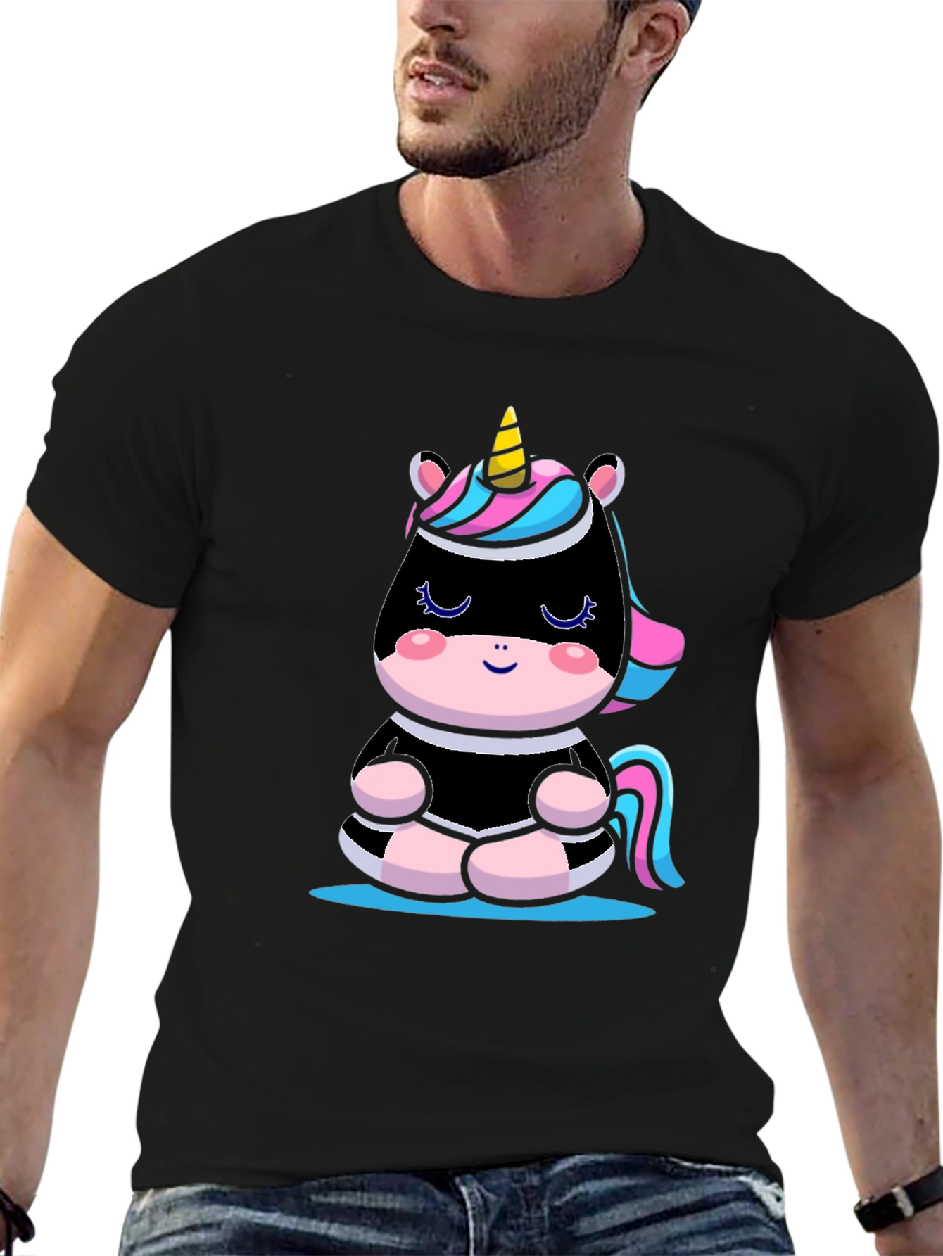 Black Meditating Unicorn T-Shirt - Black view 6