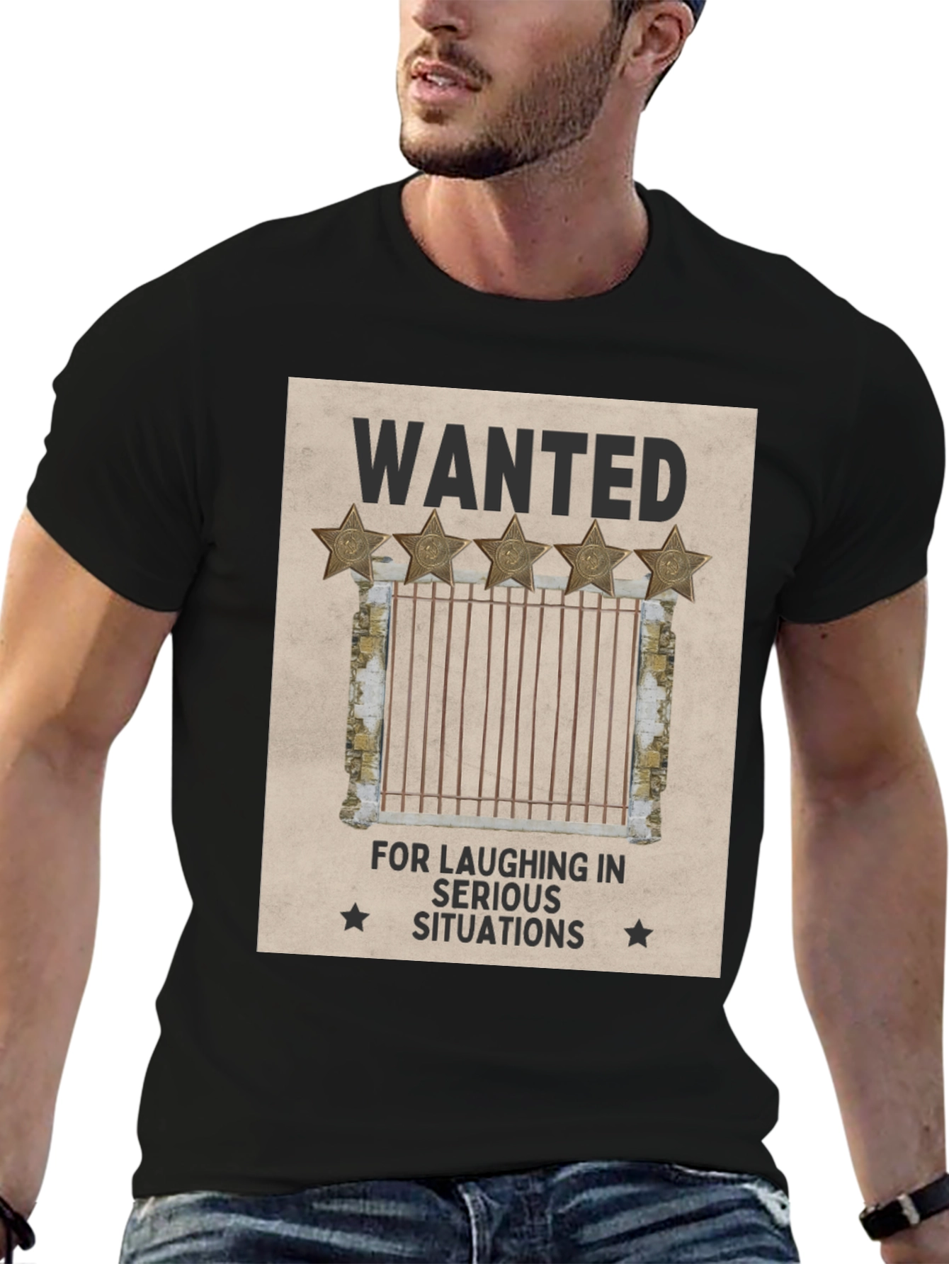 Black Wanted: Laughing in Serious Situations Graphic T-Shirt view 6
