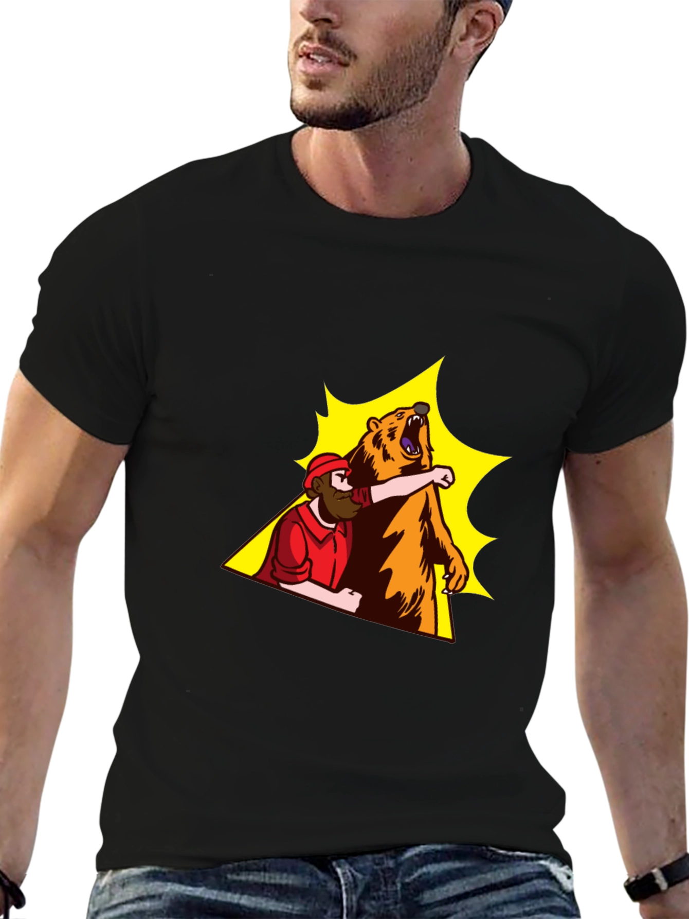 Black Man vs Bear T-Shirt, Funny Graphic Tee view 6