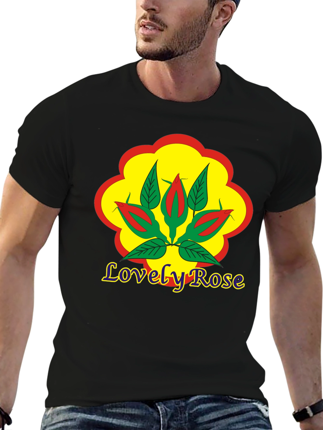 Black Lovely Rose Graphic Black T-Shirt view 6