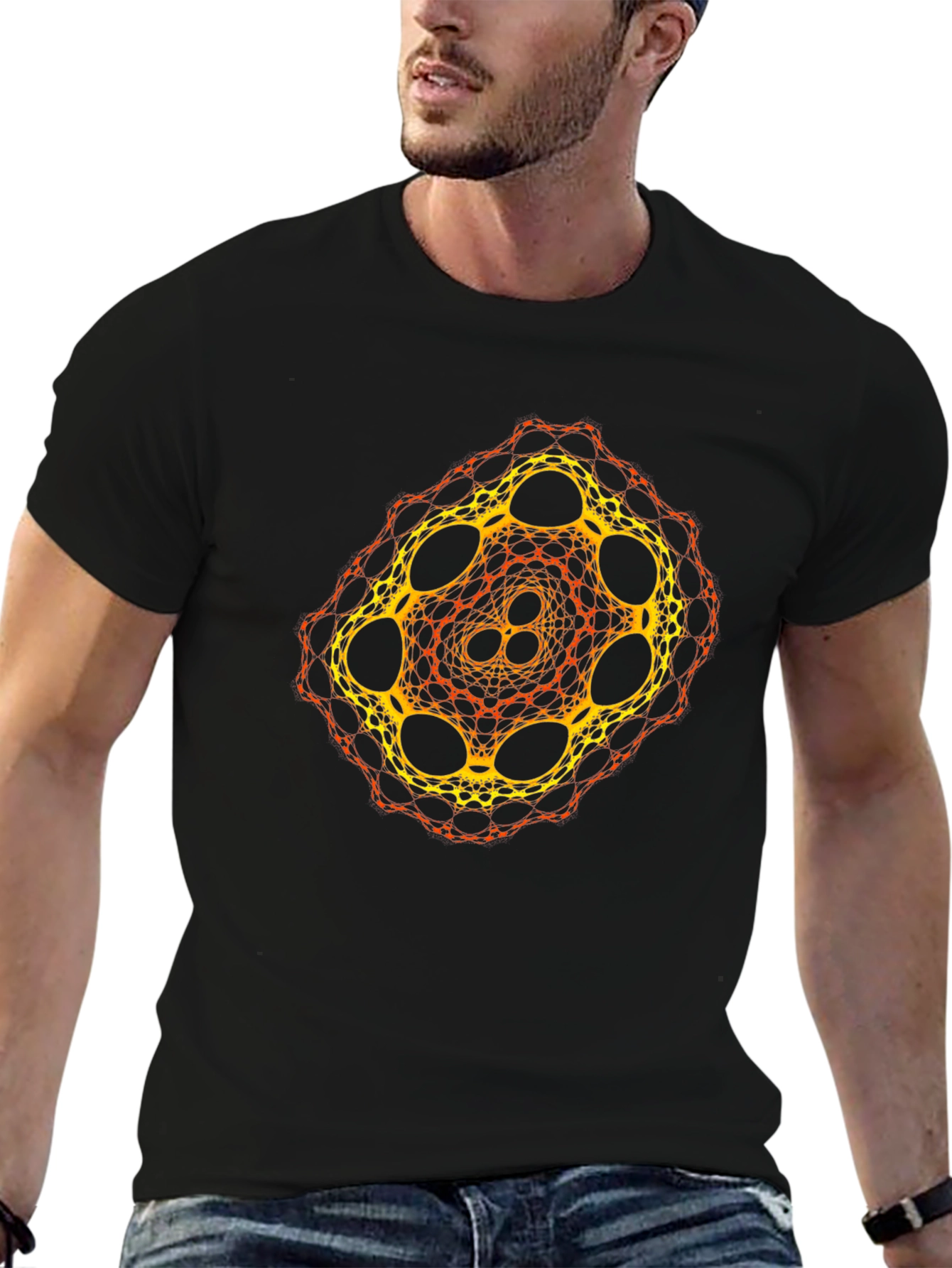 Black Geometric Fractal Design T-Shirt view 6